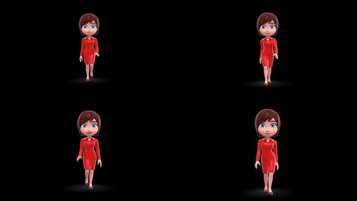 3d动画卡通美女迎面走来