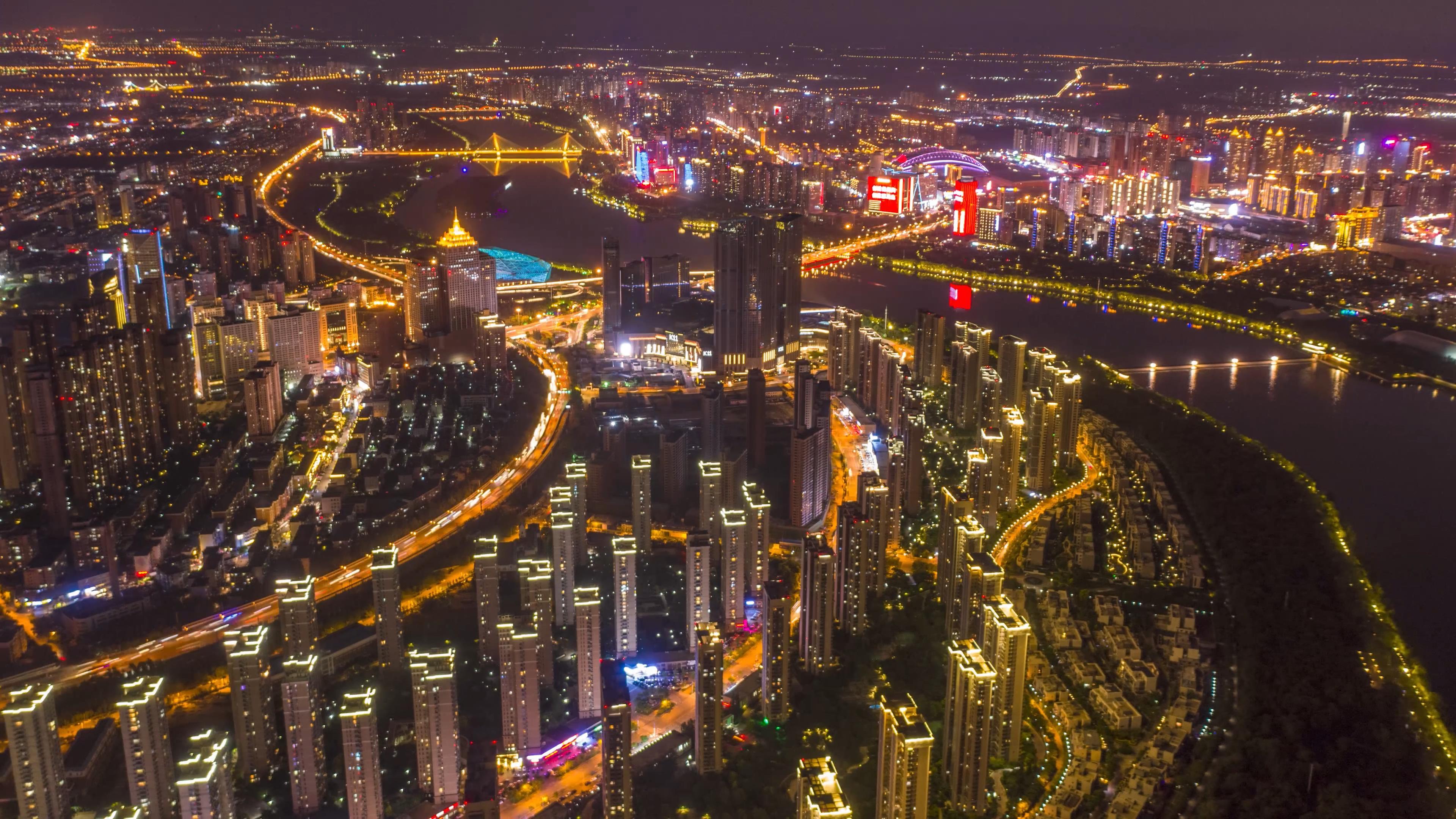 都市夜景航拍大气全景延时摄影