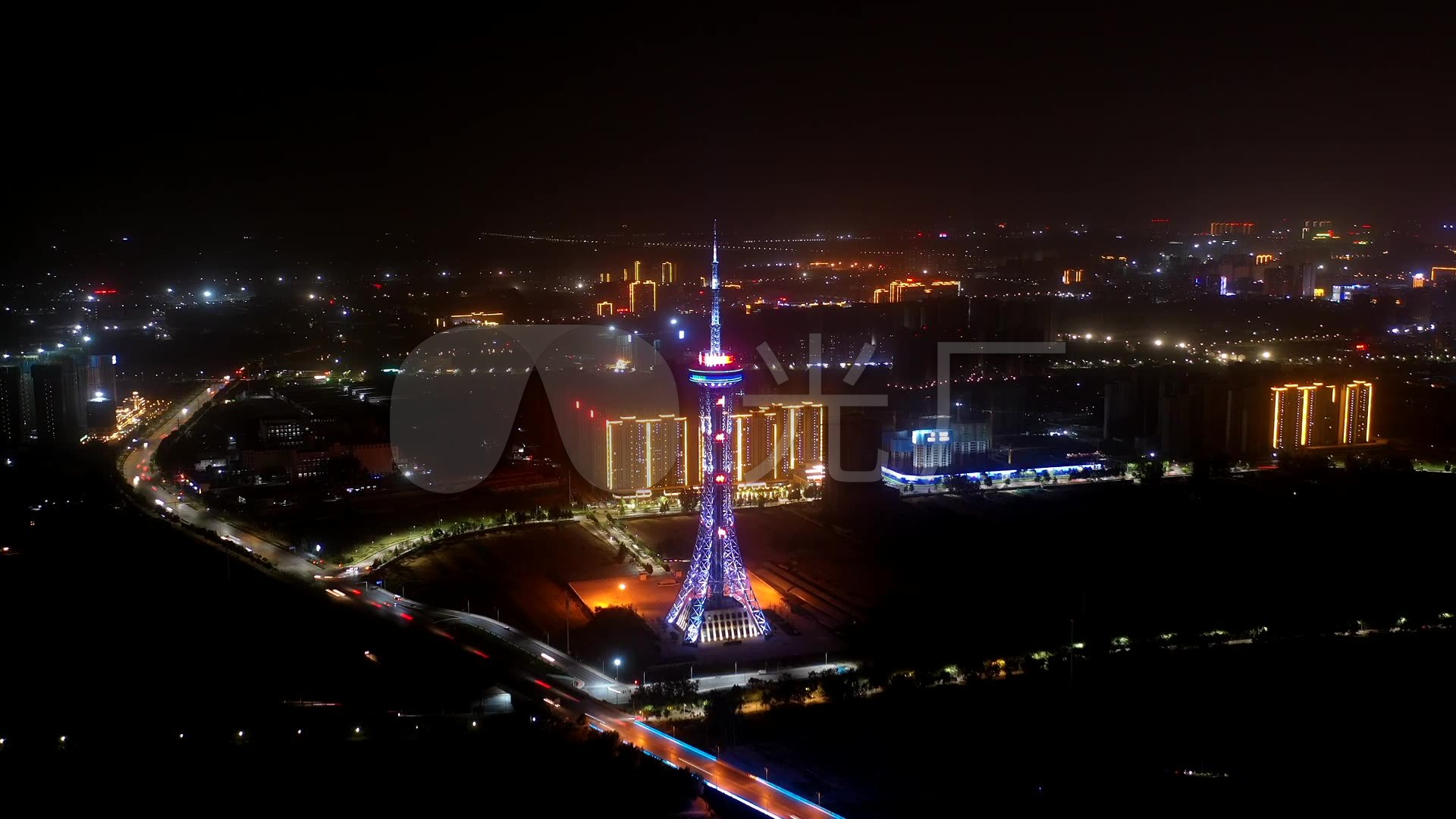 延时周口兴旺塔夜景航拍