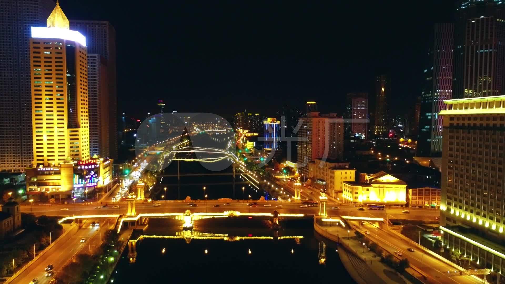 航拍天津市河东区海河大光明桥夜景_视频素材包下载(编号:4701986)