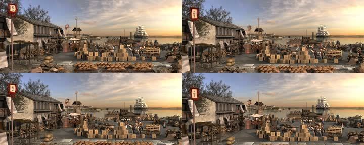 漕运码头漕运码头古建古代船运古船岸边城楼古楼古城楼