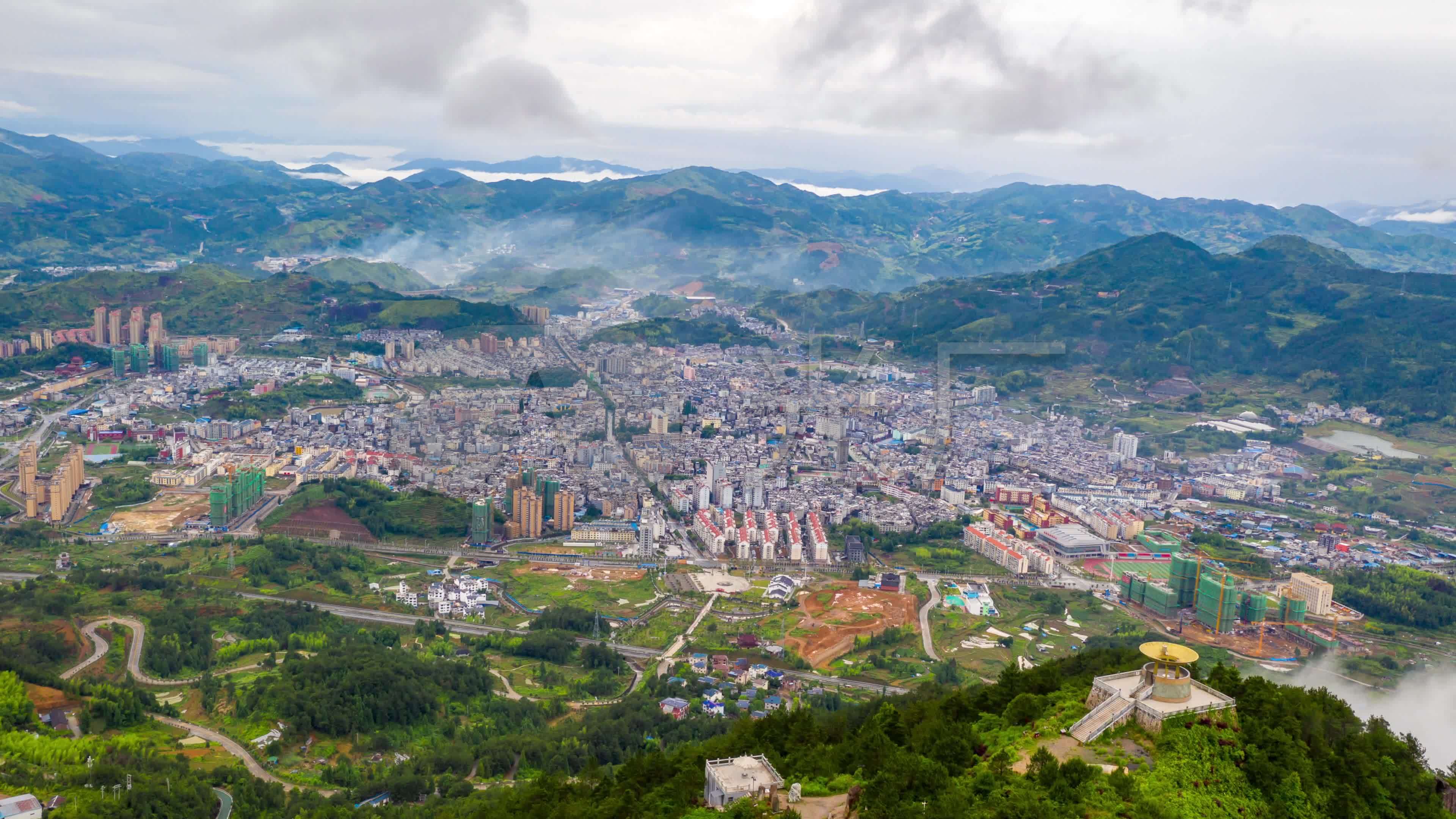 福建太姥山柘荣县城航拍延时4k_3840x2160_高清视频素材下载(编号