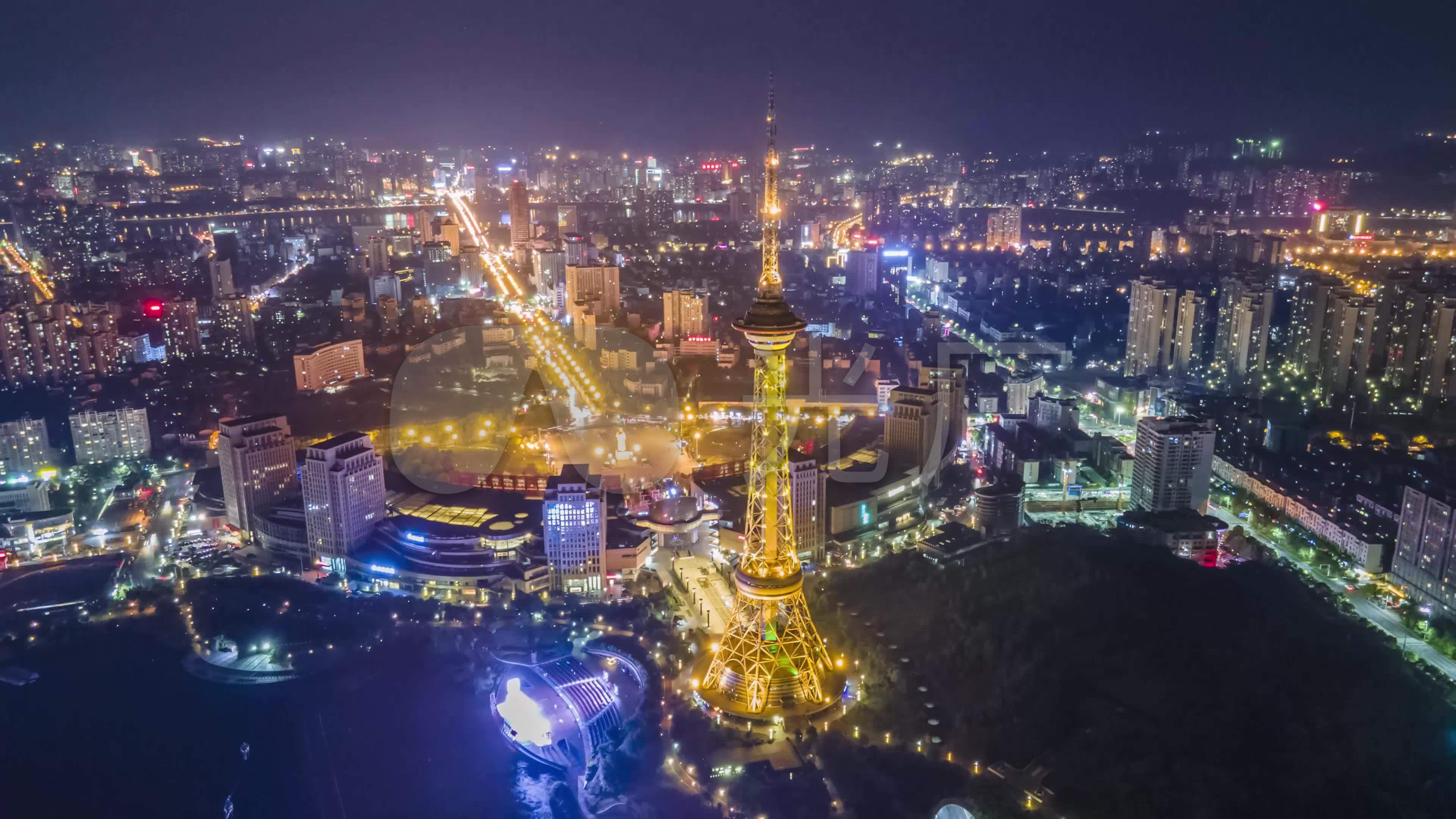 株洲电视塔神龙城河西延时摄影航拍夜景4k_3840x2160