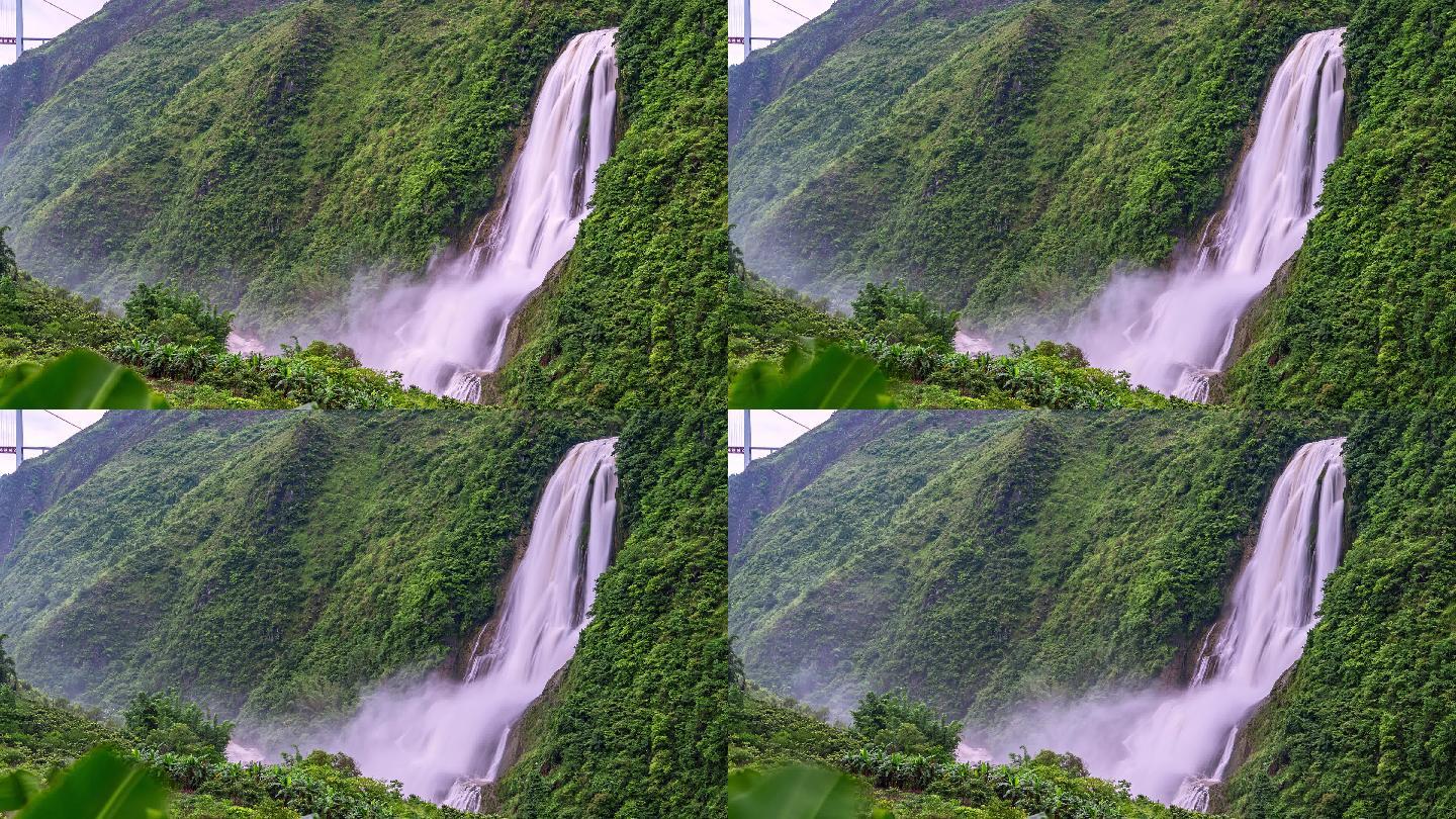 贵州安顺关岭滴水滩瀑布高滩瀑布高山青山河流汛期未开发景点旅游延时