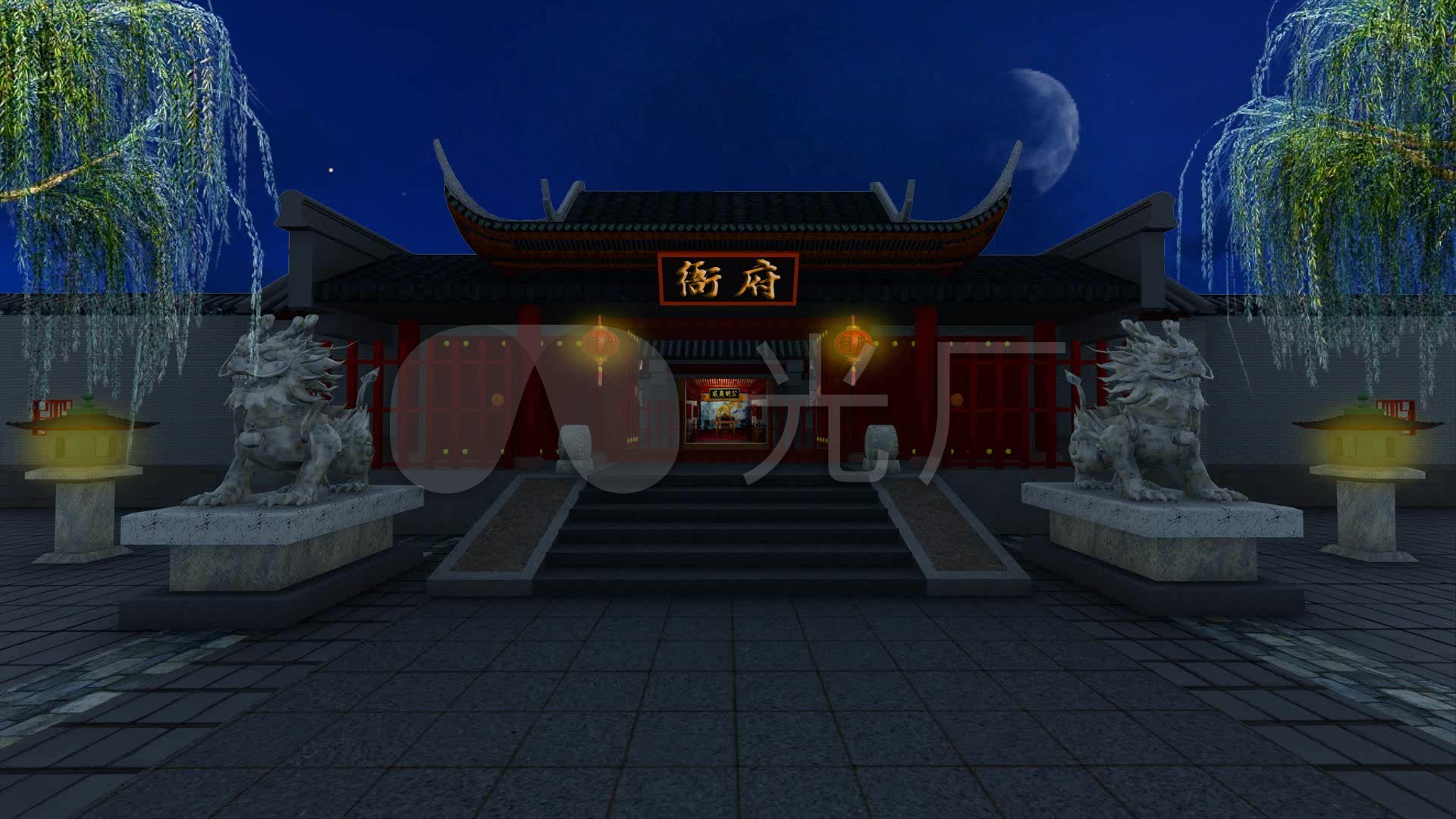 古代府衙衙门循环背景-夜景_1920x1080_高清视频素材下载(编号