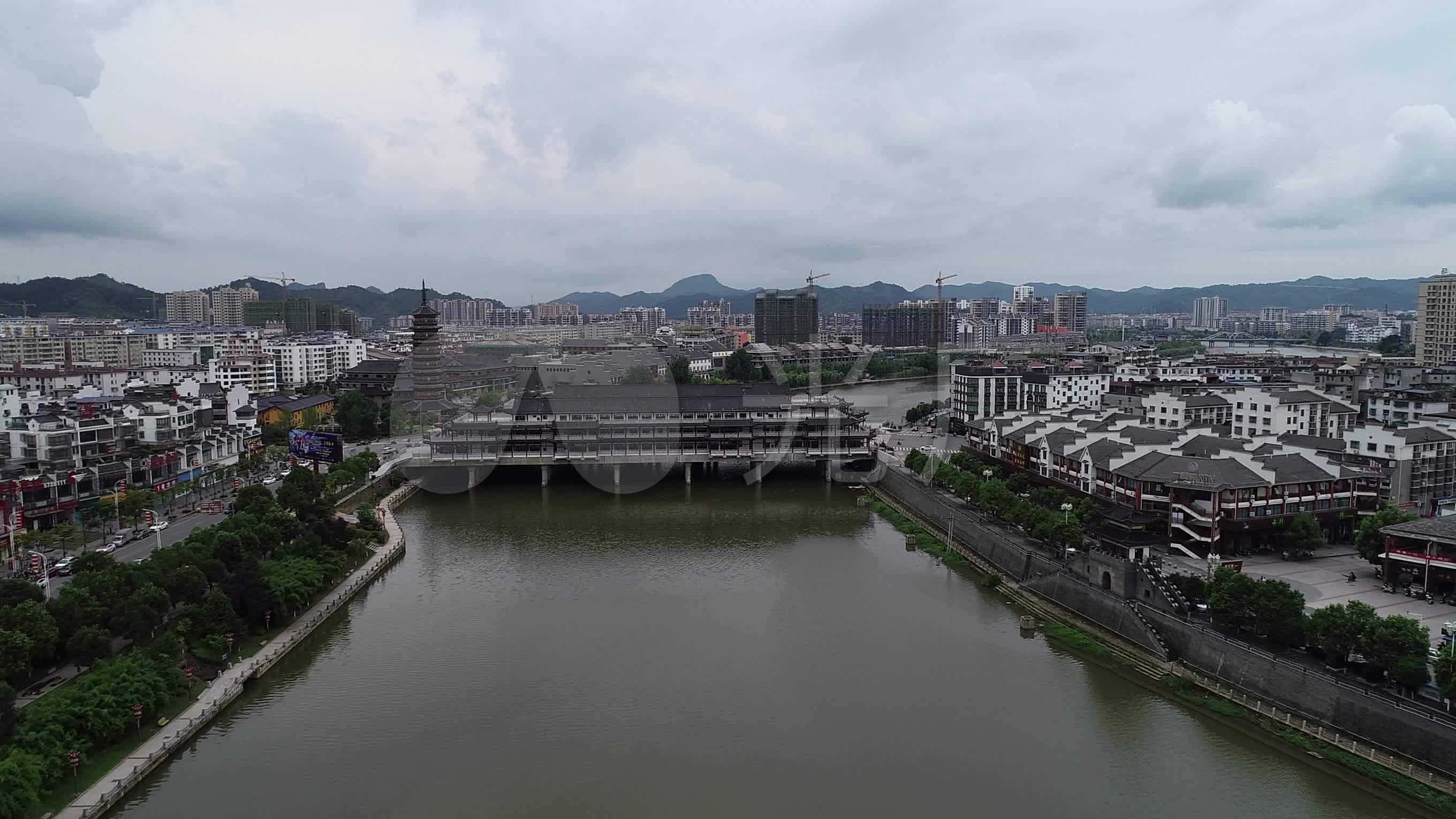 航拍江西石城县县城廊桥古风客家摇篮_2720x1530_高清视频素材下载