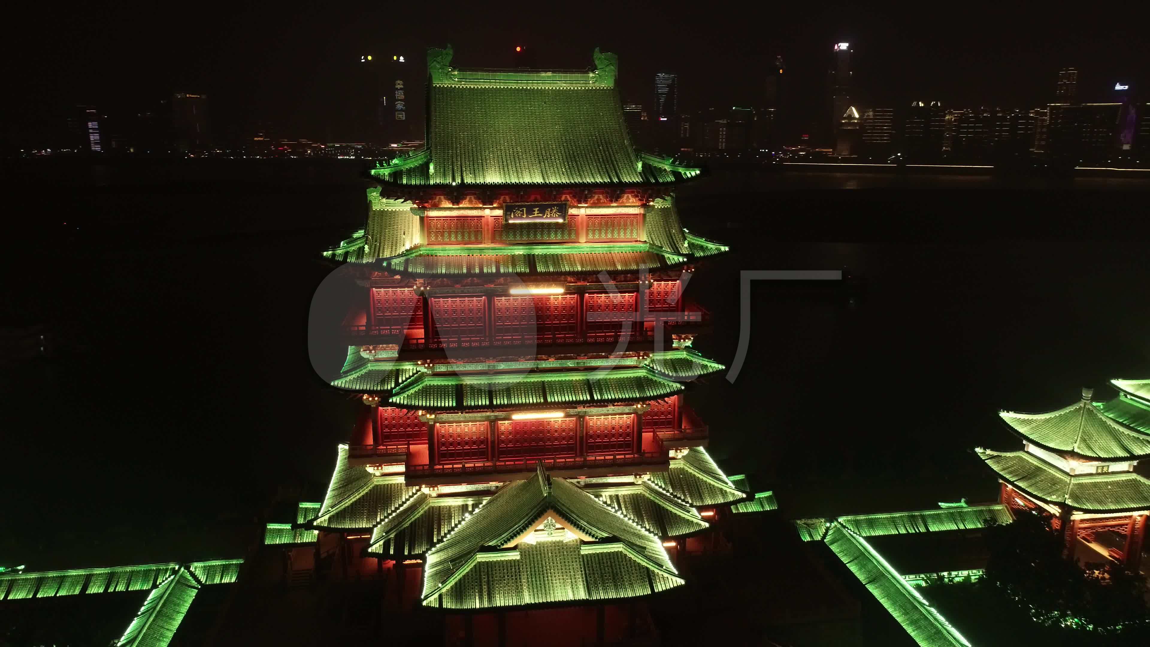 航拍江西南昌江南三大楼之滕王阁夜景_3840x2160_高清视频素材下载