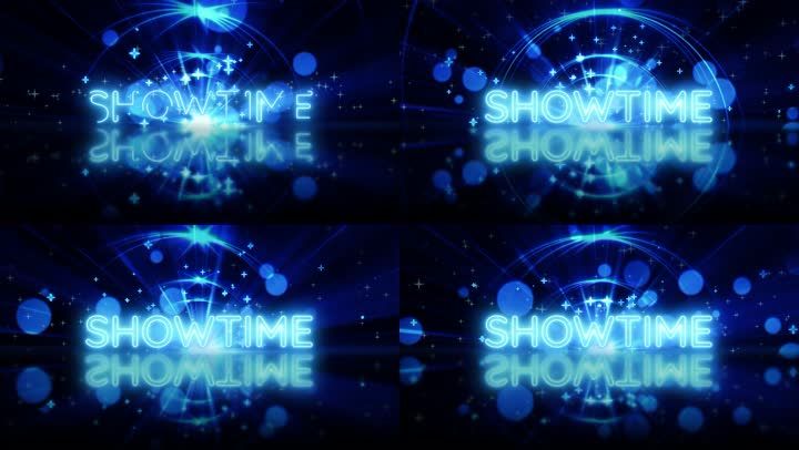 蓝色 霓虹灯 文字动画 美丽 未来科技背景 3d渲染 showtime 闪烁