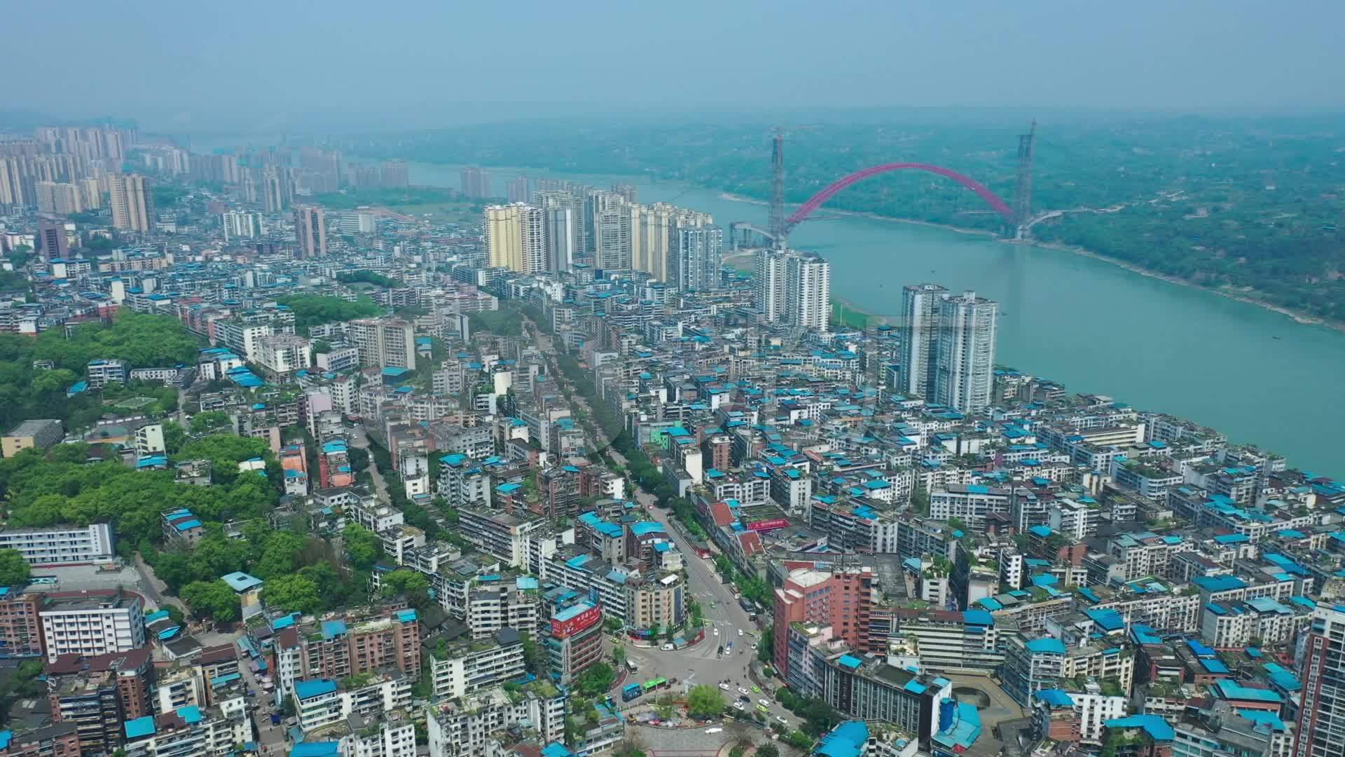 泸州市合江城区长江大桥航拍_1920x1080_高清视频素材下载(编号