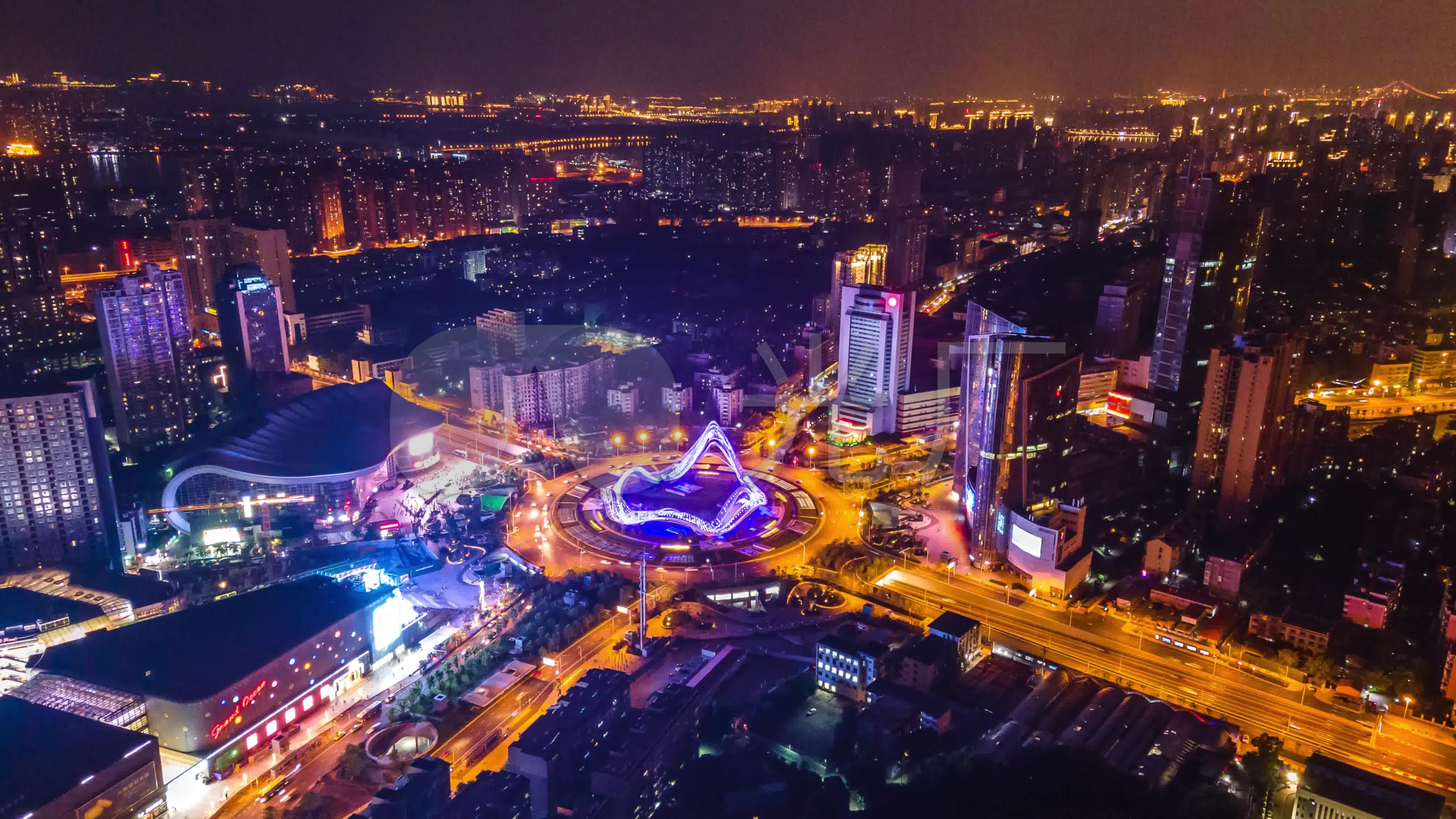 4k湖北省武汉市光谷广场夜景航拍延时
