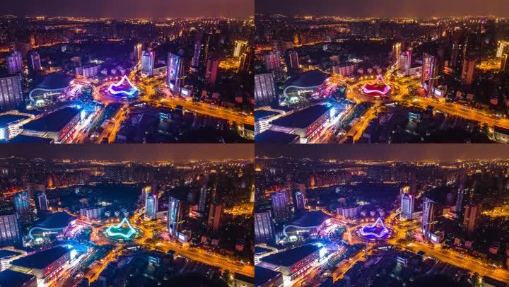 4k湖北省武汉市光谷广场夜景航拍延时