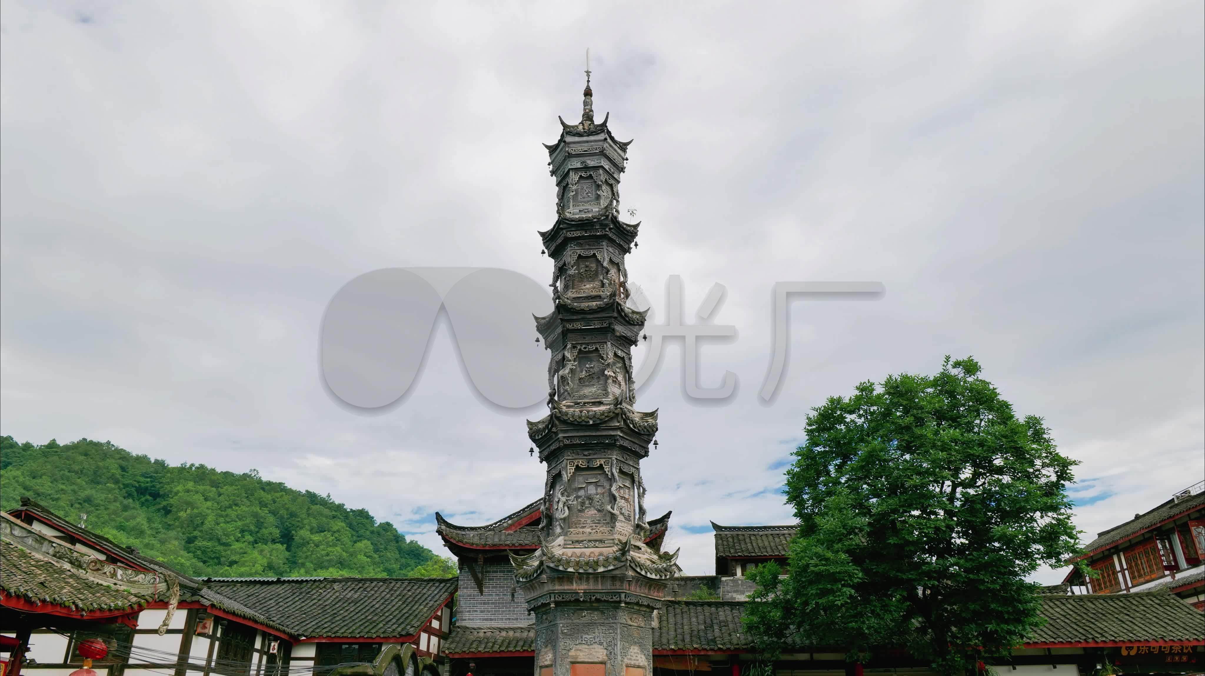 街子古镇字库塔延时3_4096x2298_高清视频素材下载(:)
