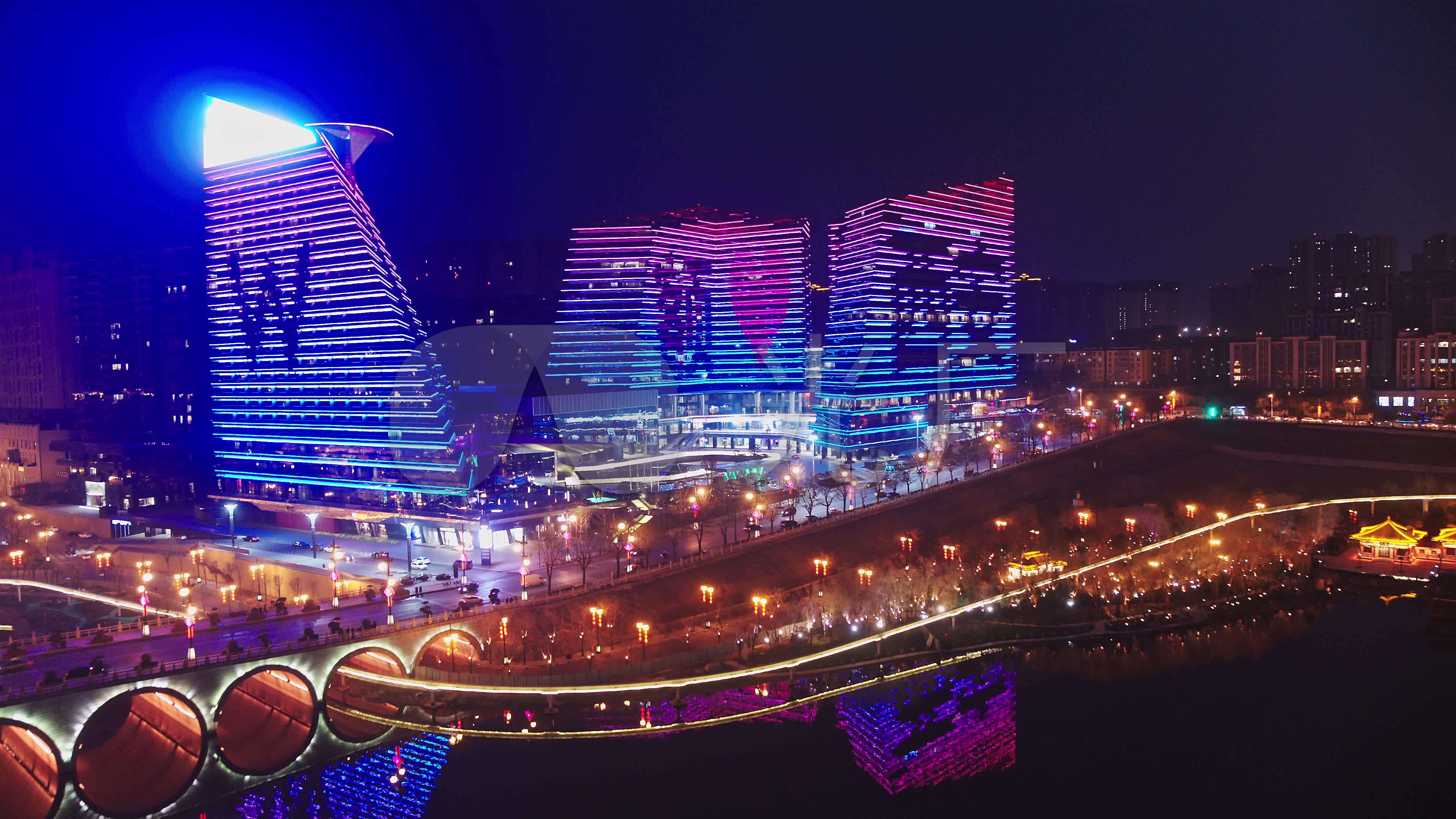 西安曲江城市夜景震撼高清航拍