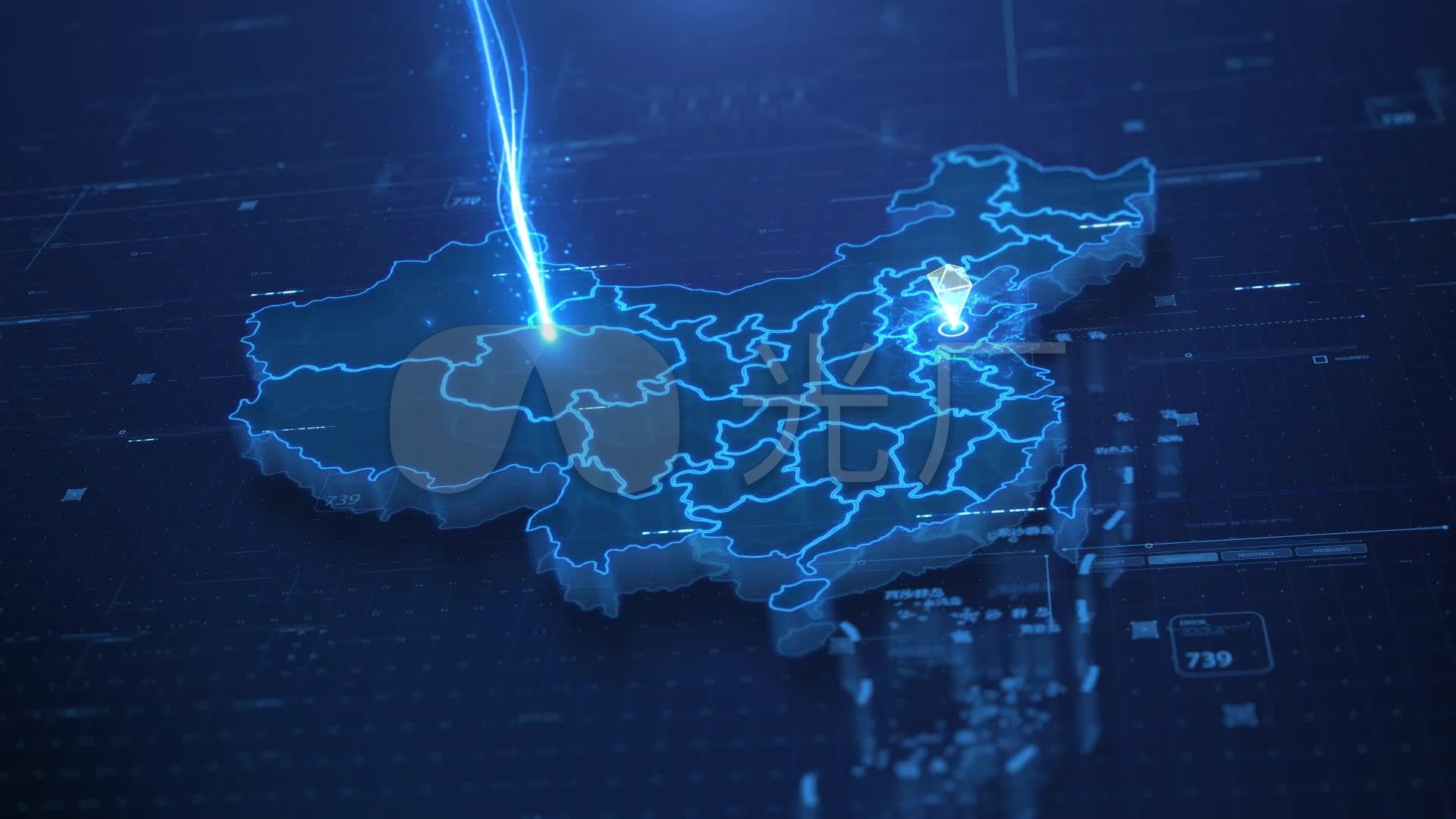 震撼科技感光线地图分布