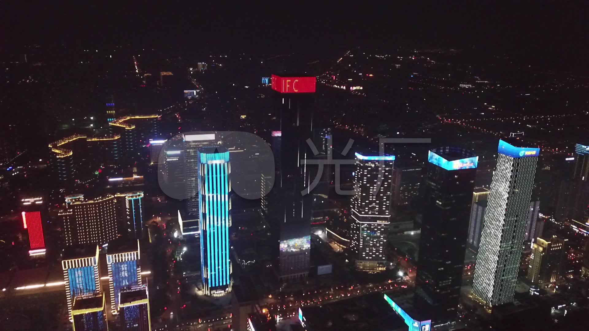 航拍西安cbd城市高层建筑夜景商圈