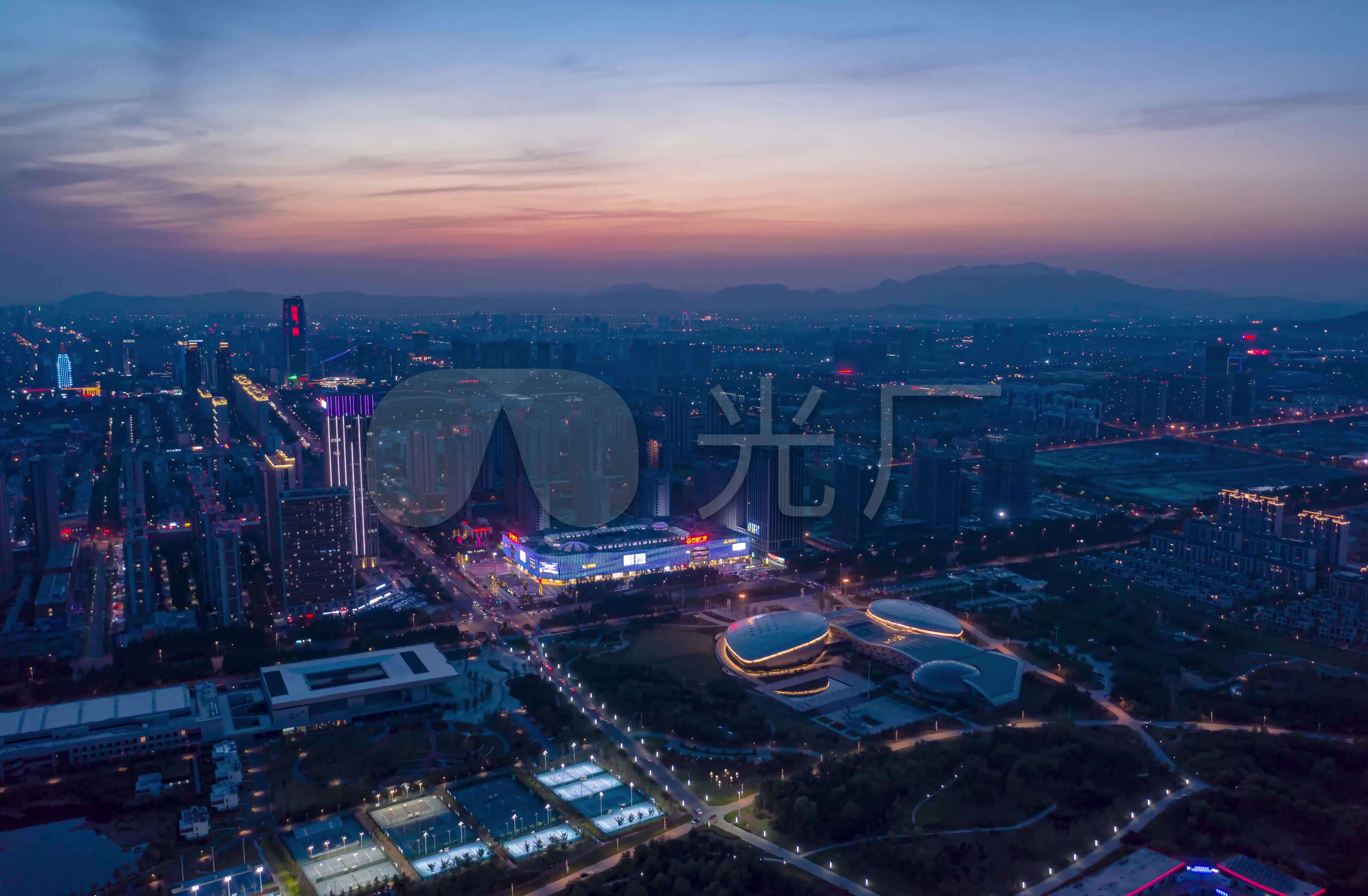 日照万达广场夕阳航拍延时