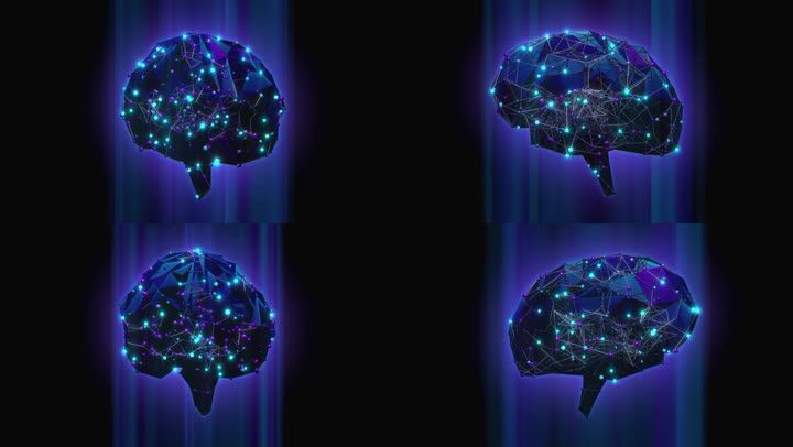 霓虹发光电脑科技大脑脑电波思维大脑旋转科技背景vj影视后期舞台背景