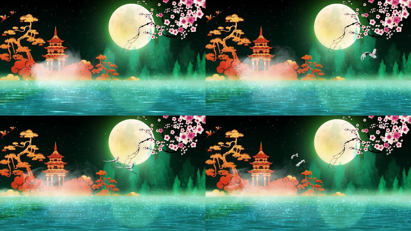 节目led视频背景唯美大气月亮夜景神秘魔幻粒子中秋中秋节月亮明月