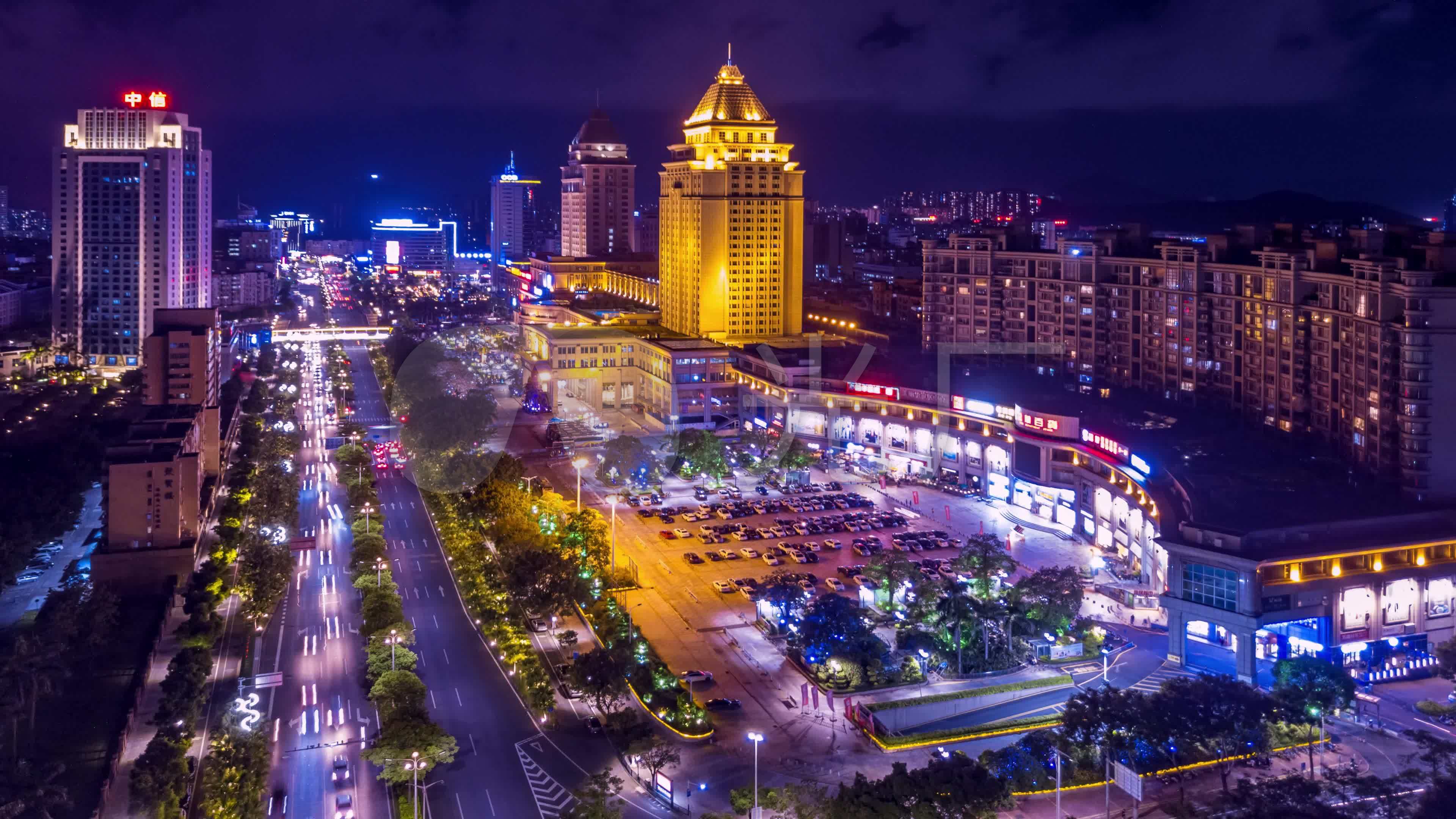 4k 江门市cbd 夜景航拍 移动延时