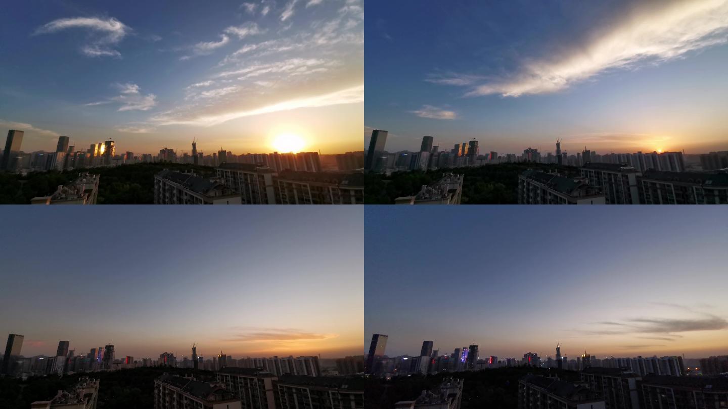 城市夕阳日转夜