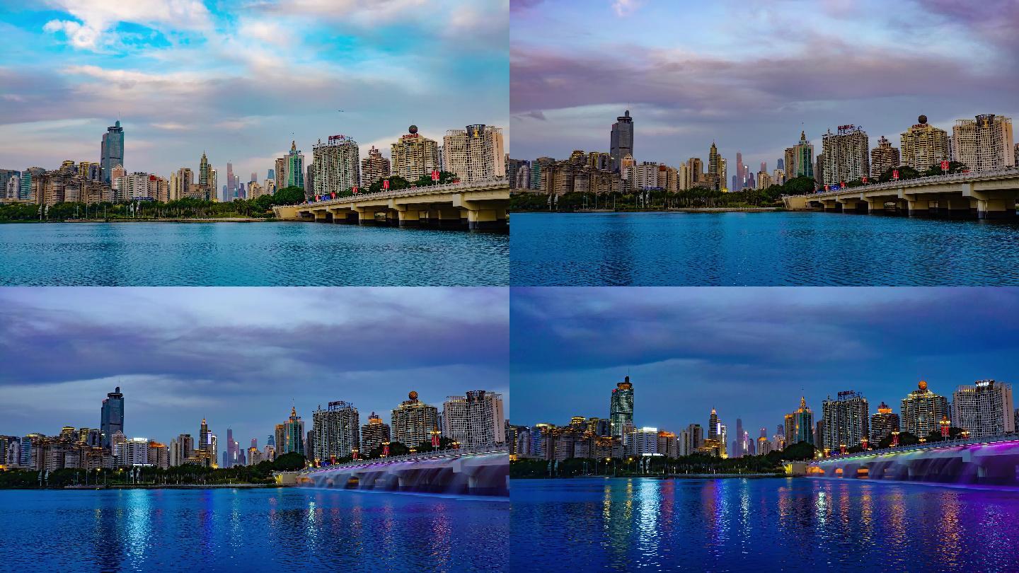 南宁南湖公园城市风光夜景延时摄影