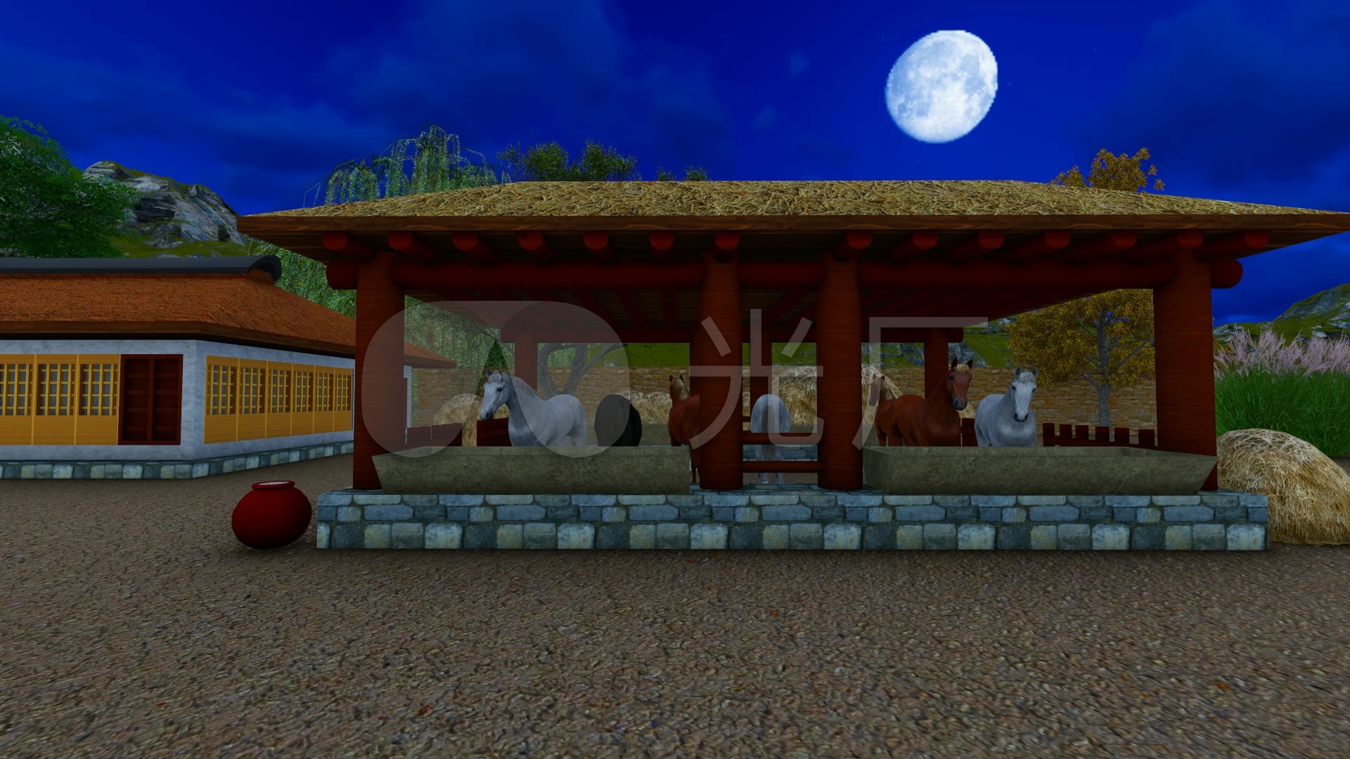 古代农家草屋马棚夜景02_1920x1080_高清视频素材下载(编号:4794977)