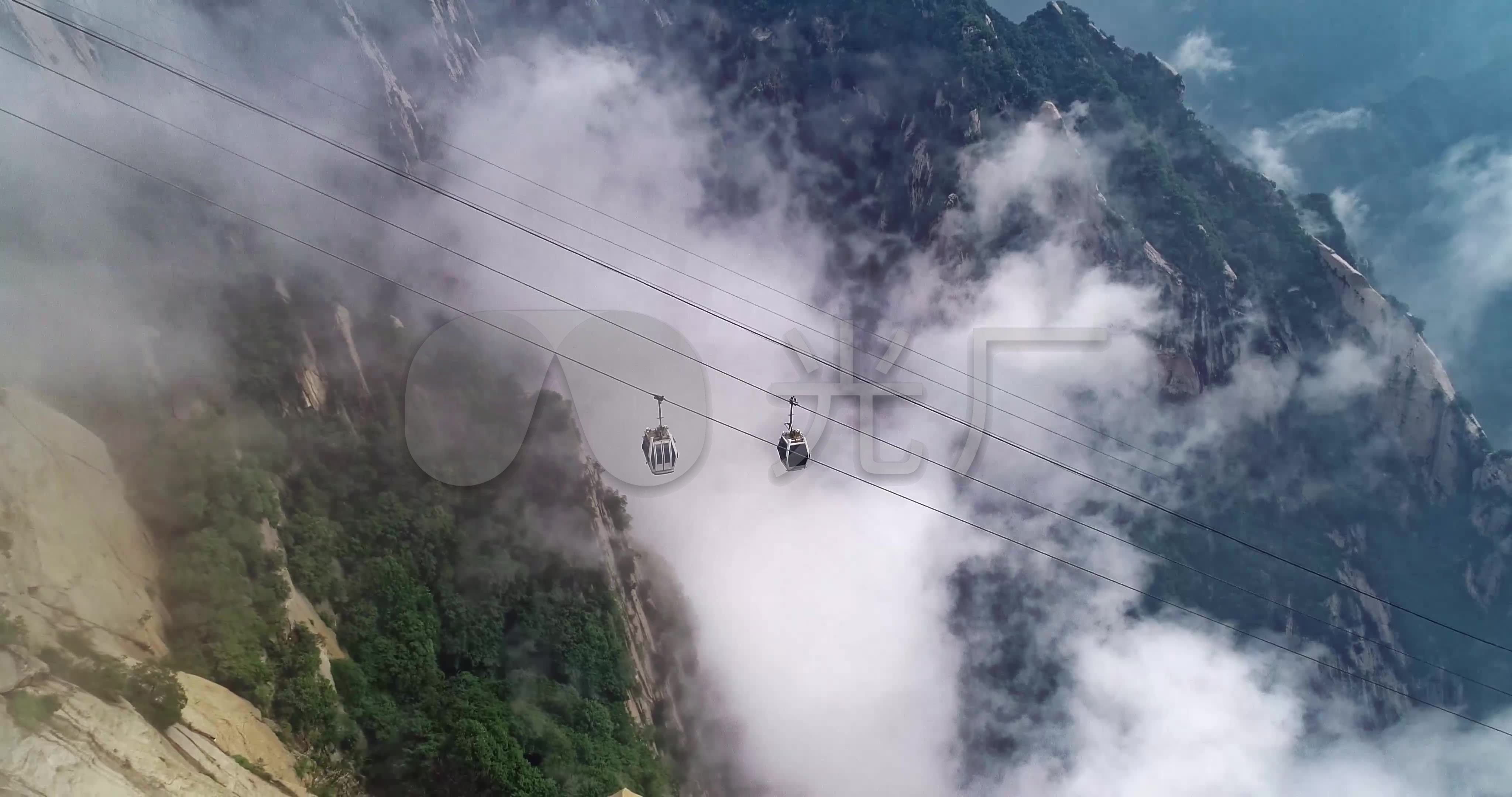航拍华山西峰索道云海_4096x2160_高清视频素材下载