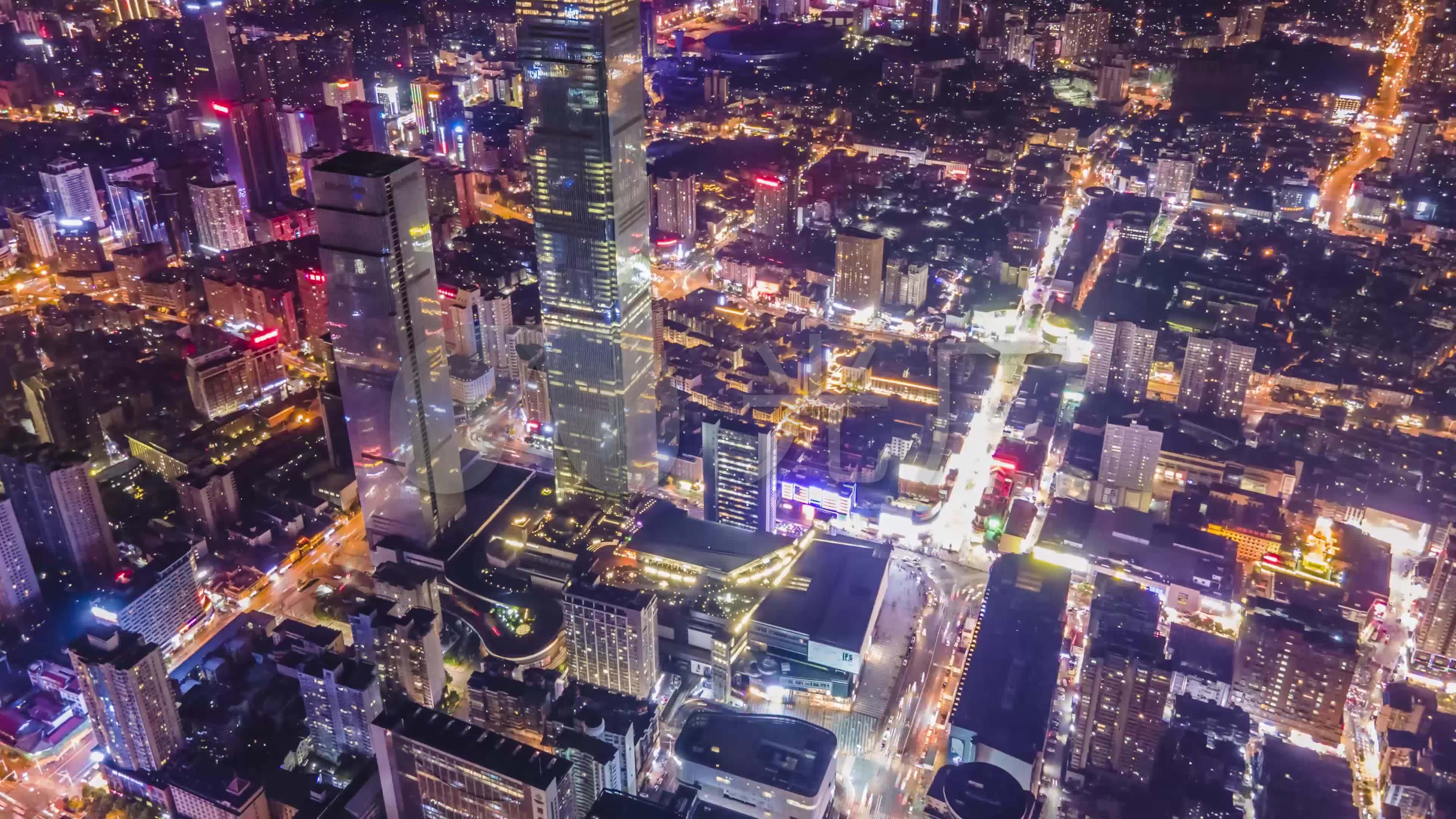 长沙五一广场国金中心ifs解放西城市夜景_3840x2160