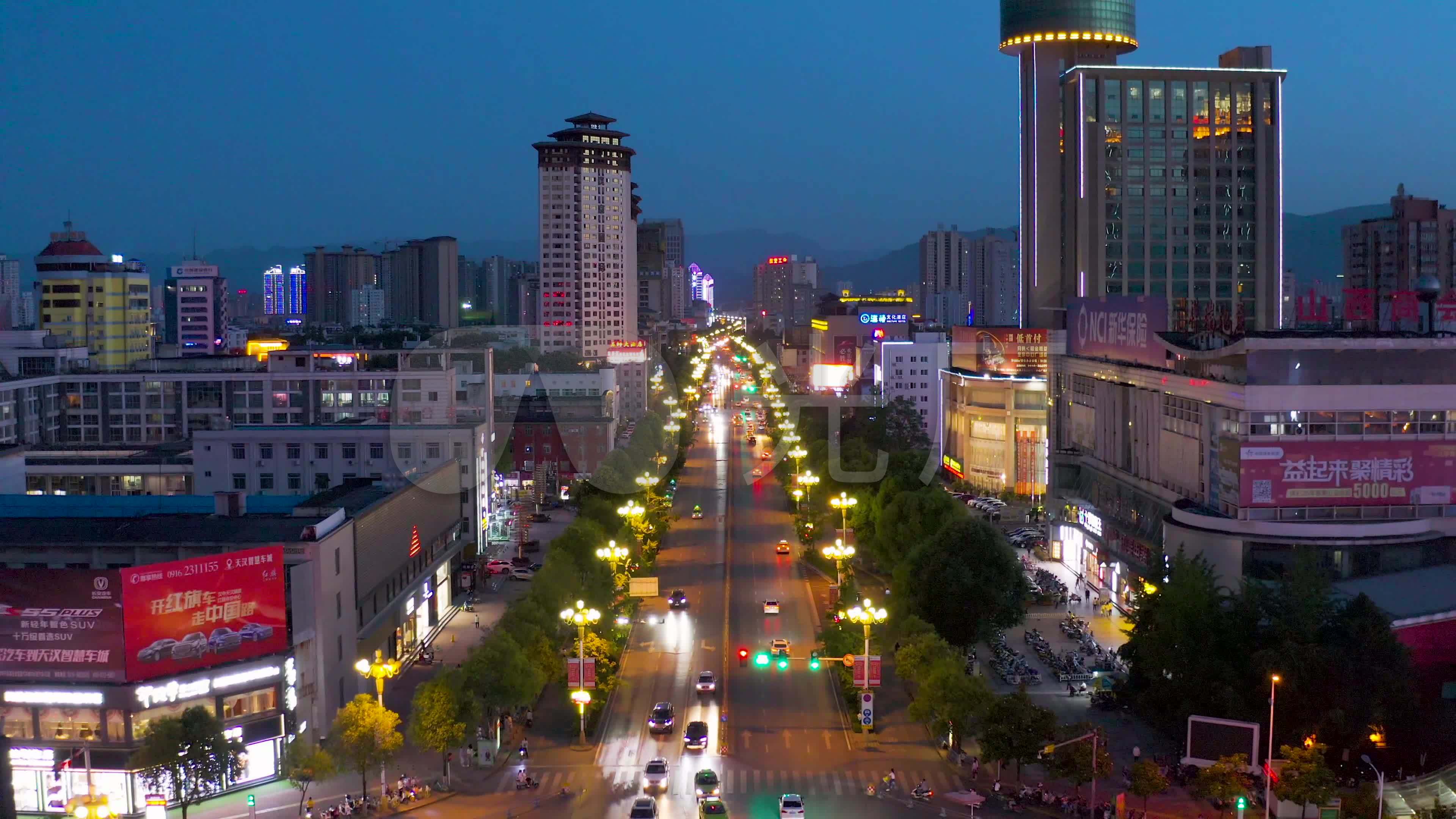 4k航拍陕西汉中城市夜景