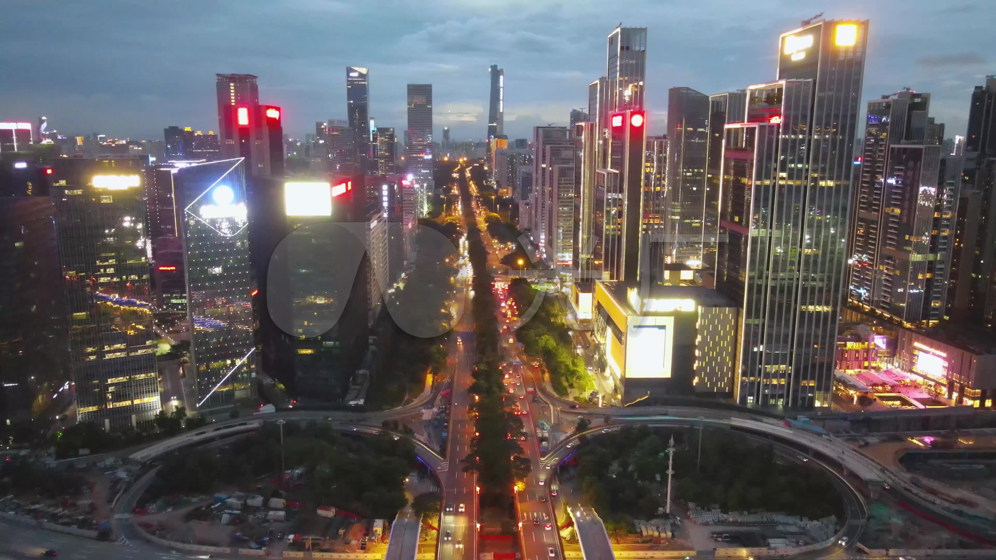 深圳深南大道主干道高楼大厦夜景航拍_3840x2160_高清视频素材下载