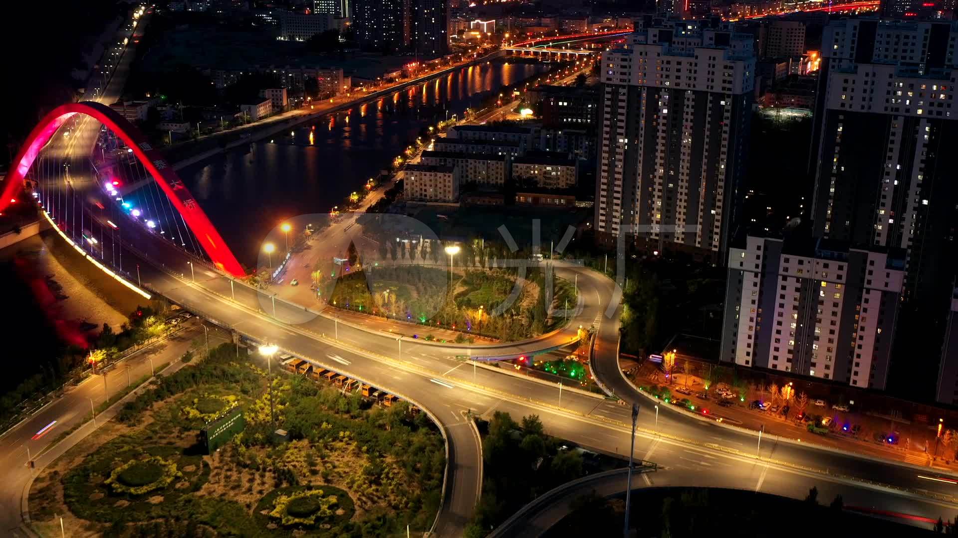 【原创】张家口夜景通泰大桥航拍延时_1920x1080_高清视频素材下载