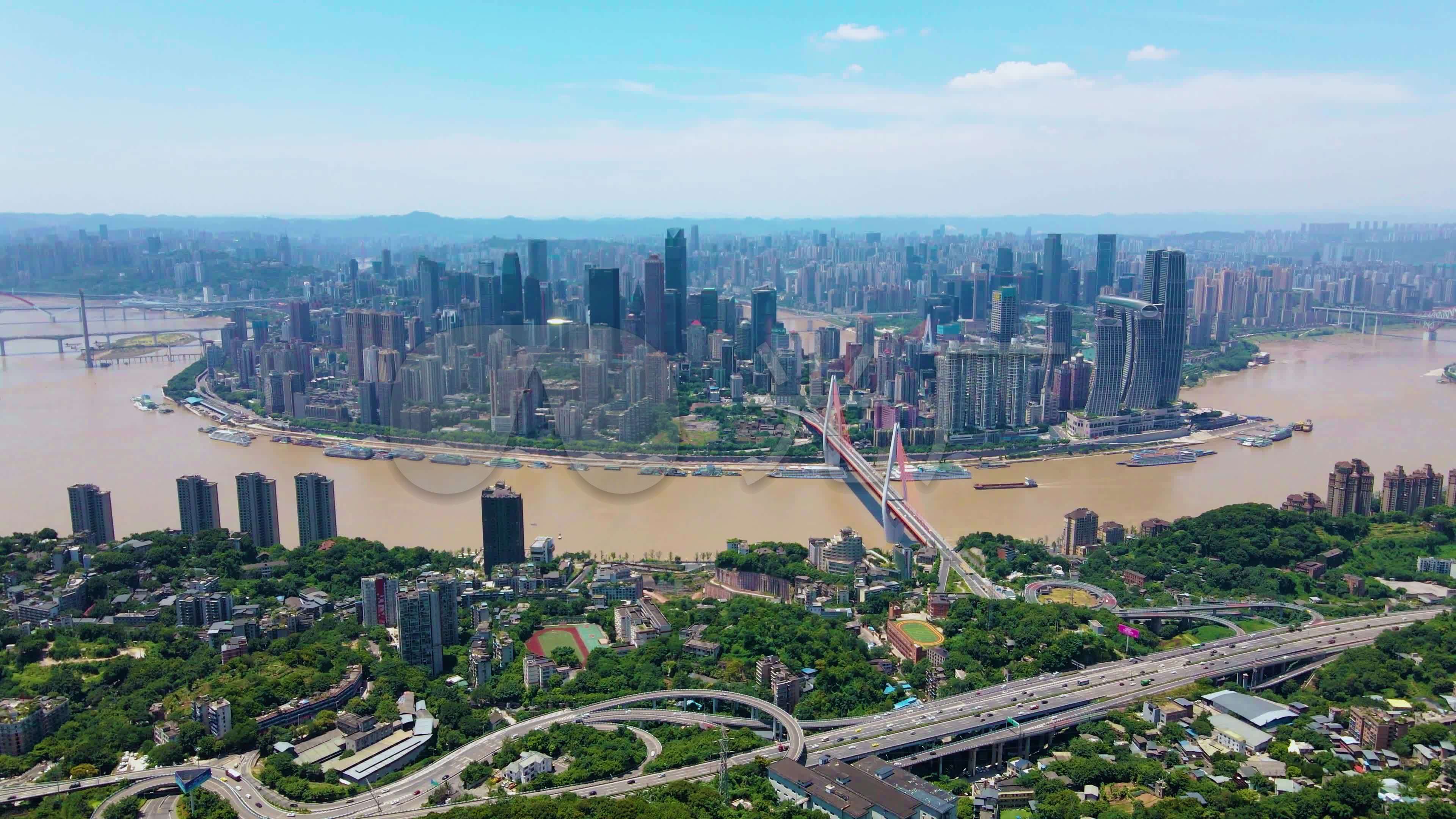 航拍解放碑,来福士,渝中半岛全景_3840x2160_高清视频素材下载(编号