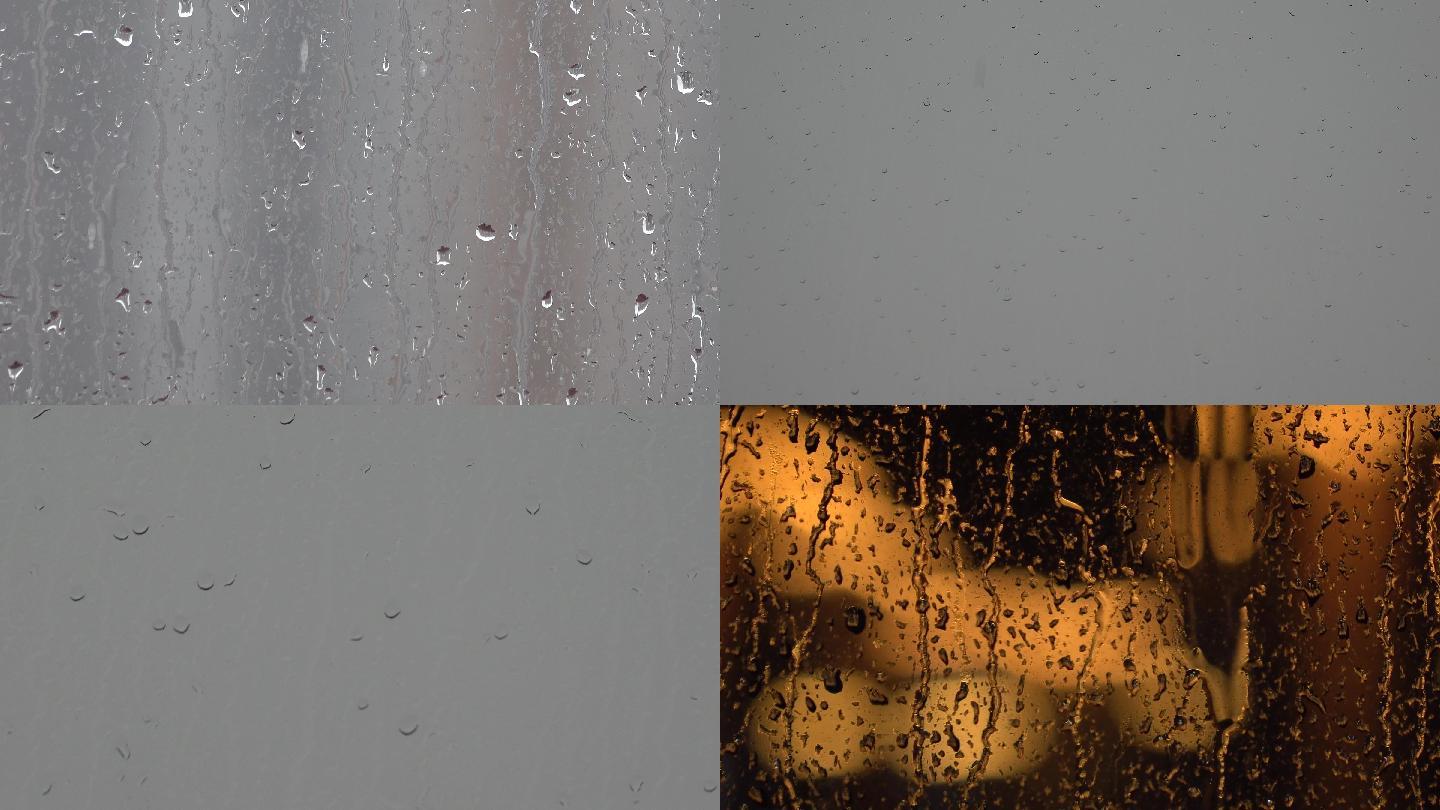 4k下雨天窗户玻璃上的水流水滴