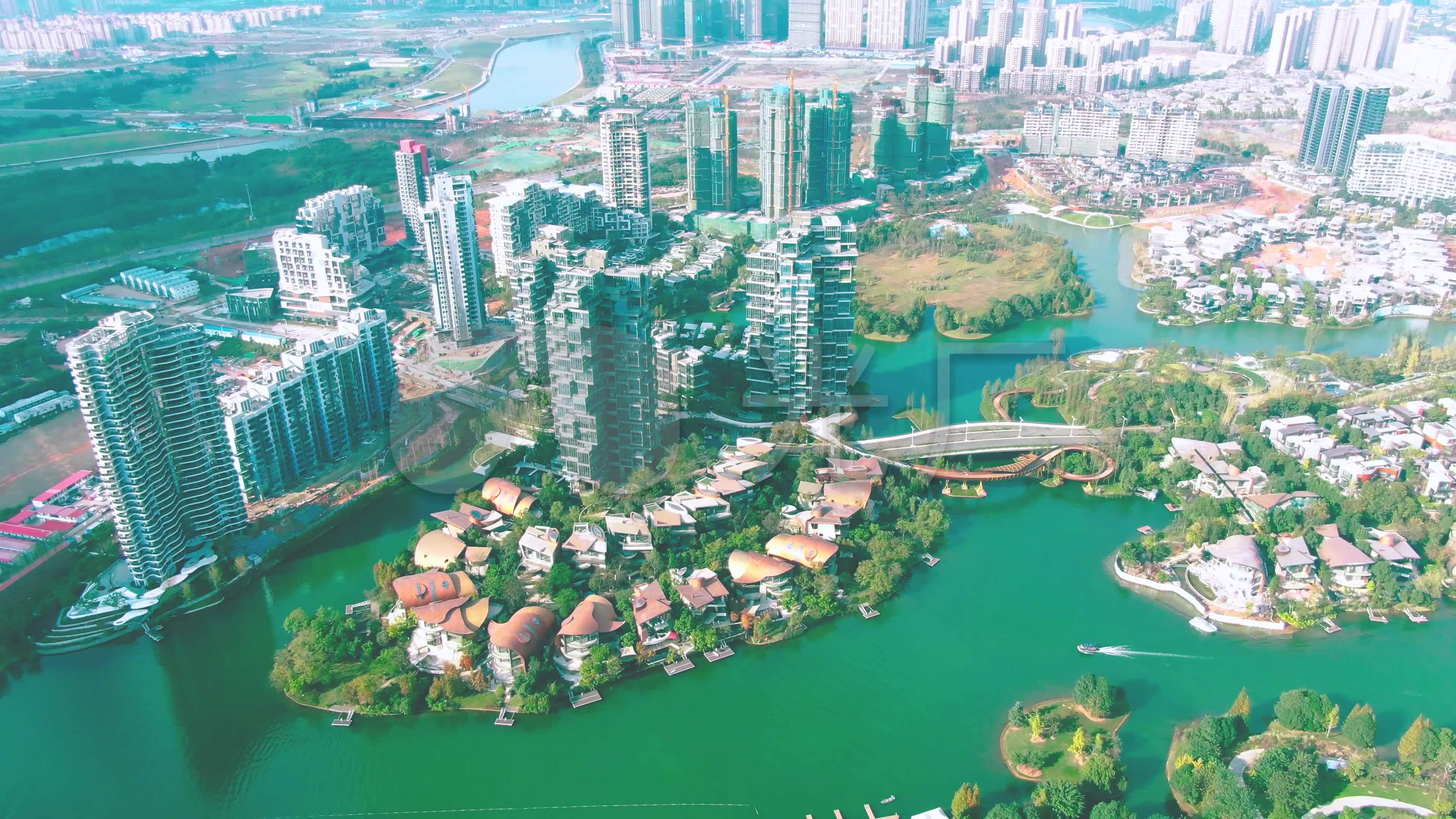成都豪宅麓湖生态城别墅区4k航拍(1)_3840x2160_高清视频素材下载