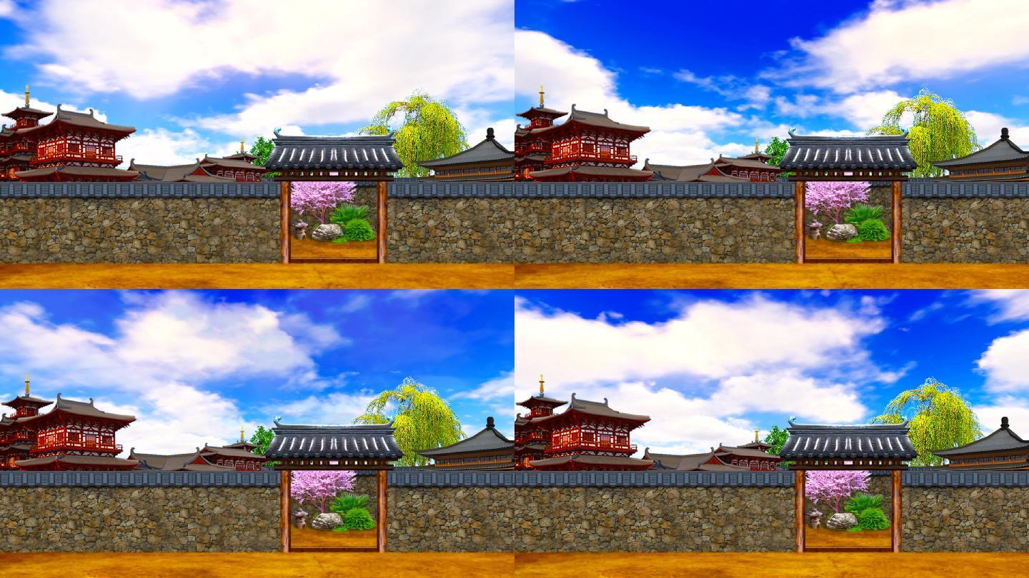 古代庭院门楼戏曲背景