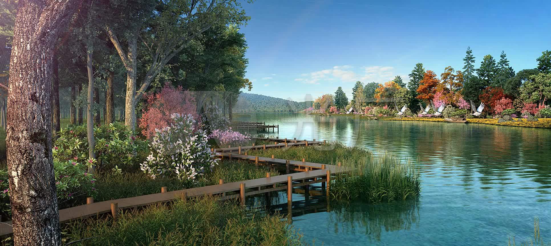 生态湿地滨水木栈道景观公园
