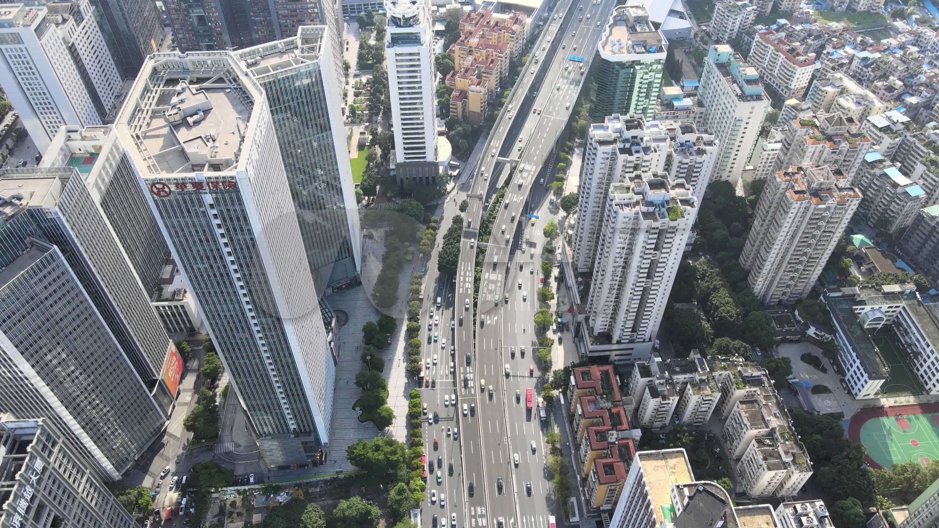 航拍广州城市交通东风东路黄埔大道