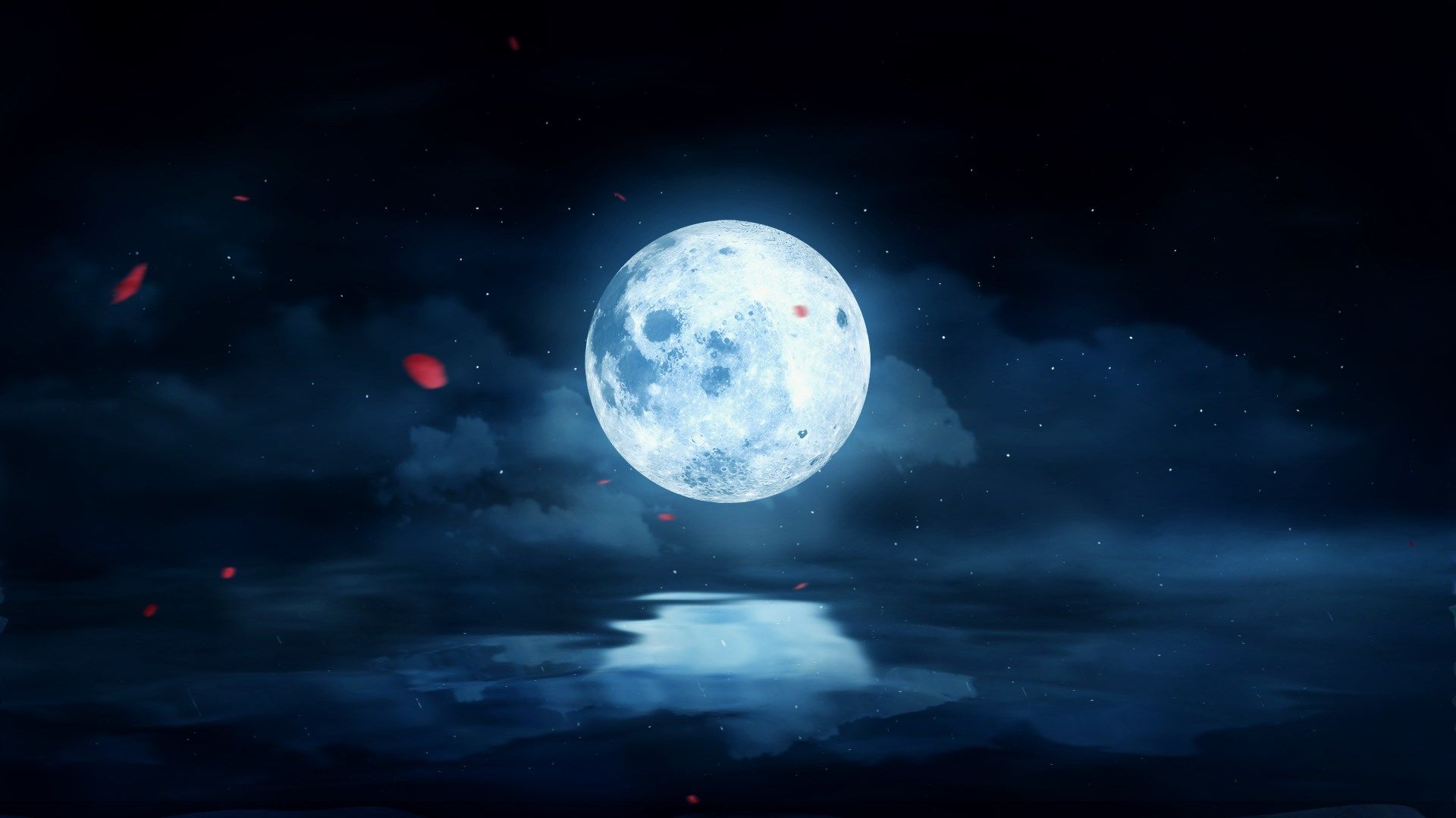 花瓣月亮月光月夜大屏幕素材