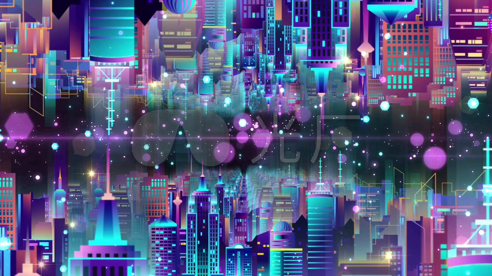 1920x1080赛博朋克,1920x1080 摩登都市赛博朋克城市群粒子背景_1920x1080_高清视频