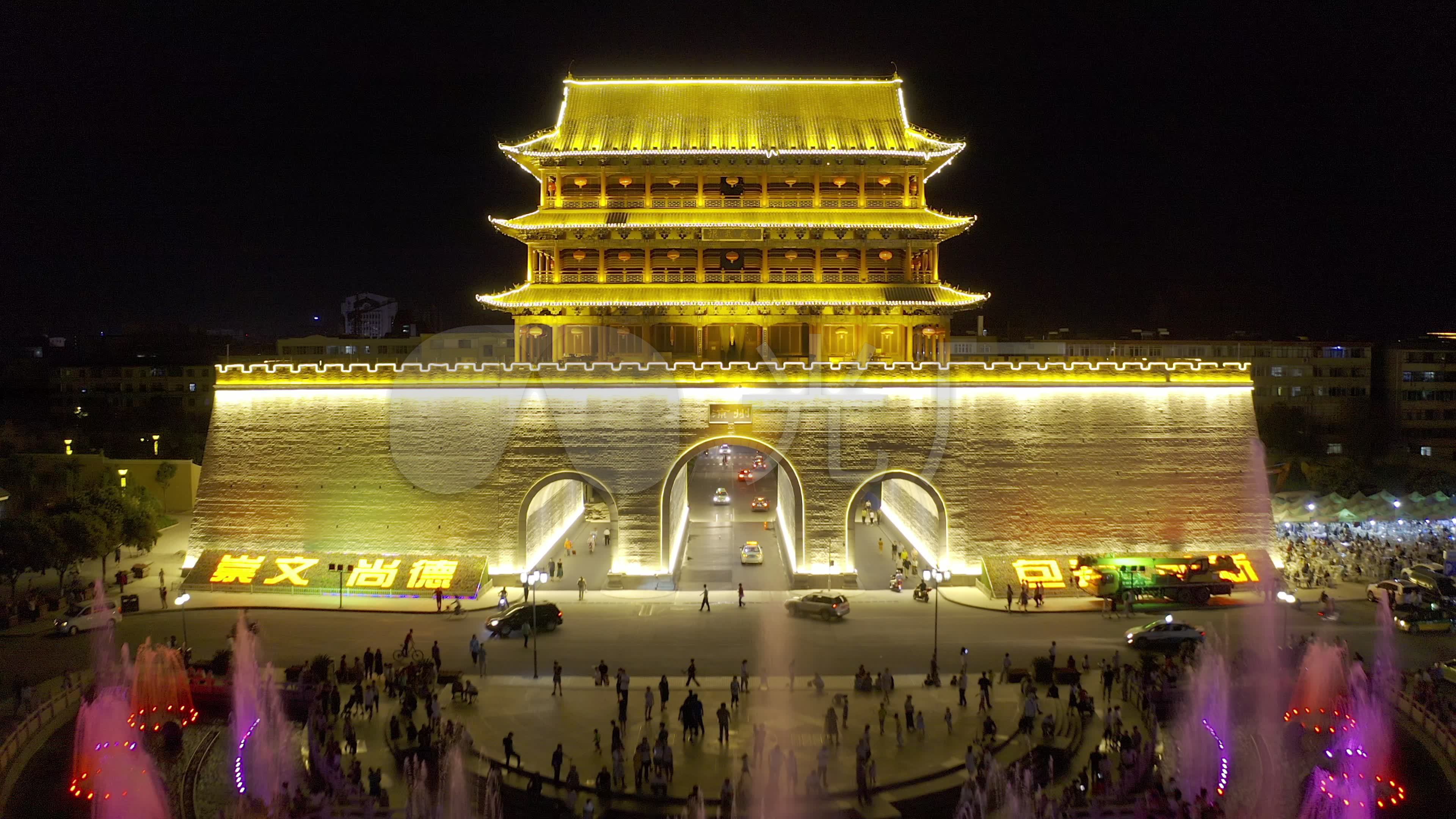 4k-hlg原素材-武威南城门夜景航拍_38402160_高清素材(编号