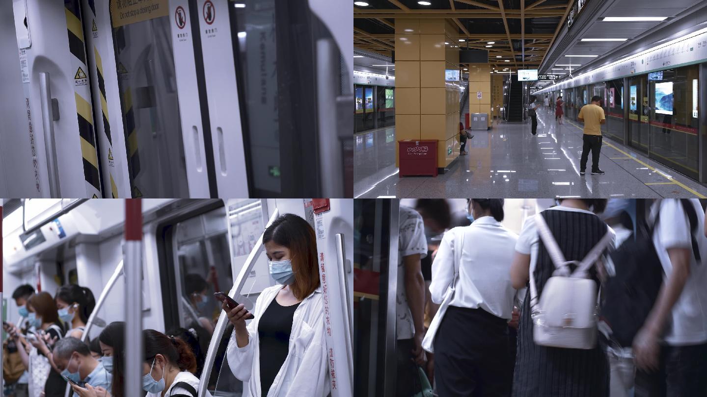 广州地铁疫情期间人流车厢内