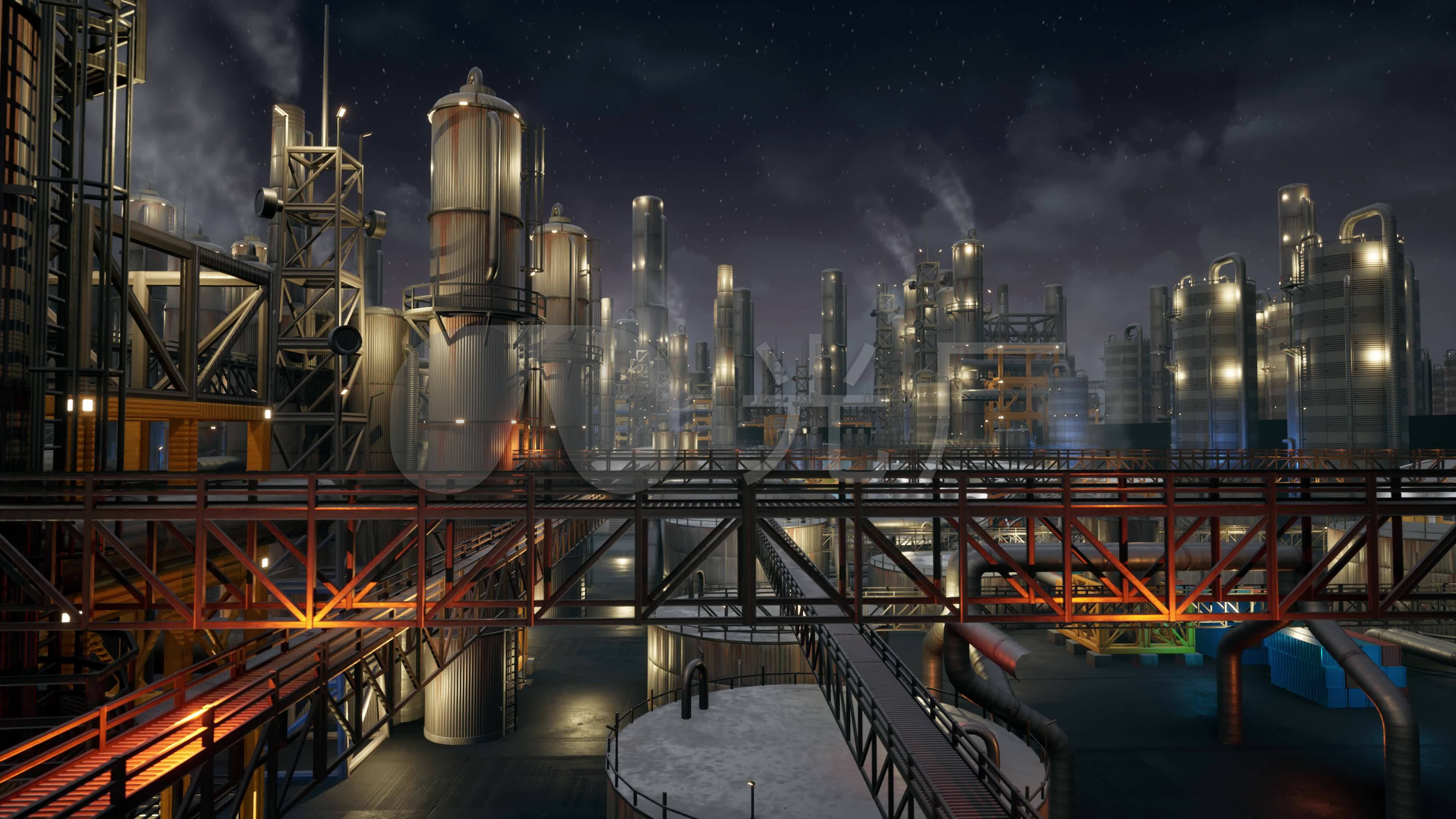 原创制作化工厂工业园区设施夜景_3840x2160_高清视频