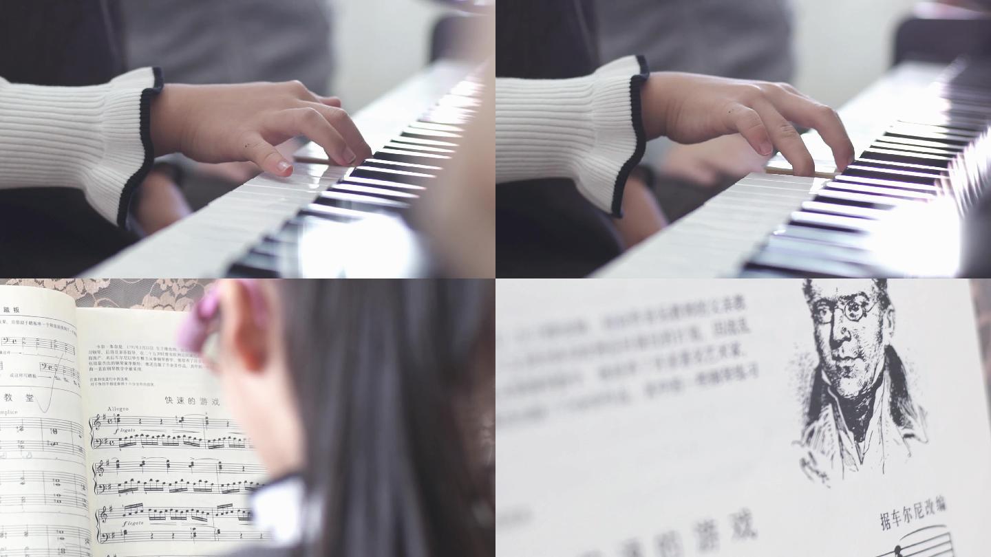 钢琴特写  钢琴学习 唯美 画面 刻苦练习 手  练习  的小女孩 钢琴练