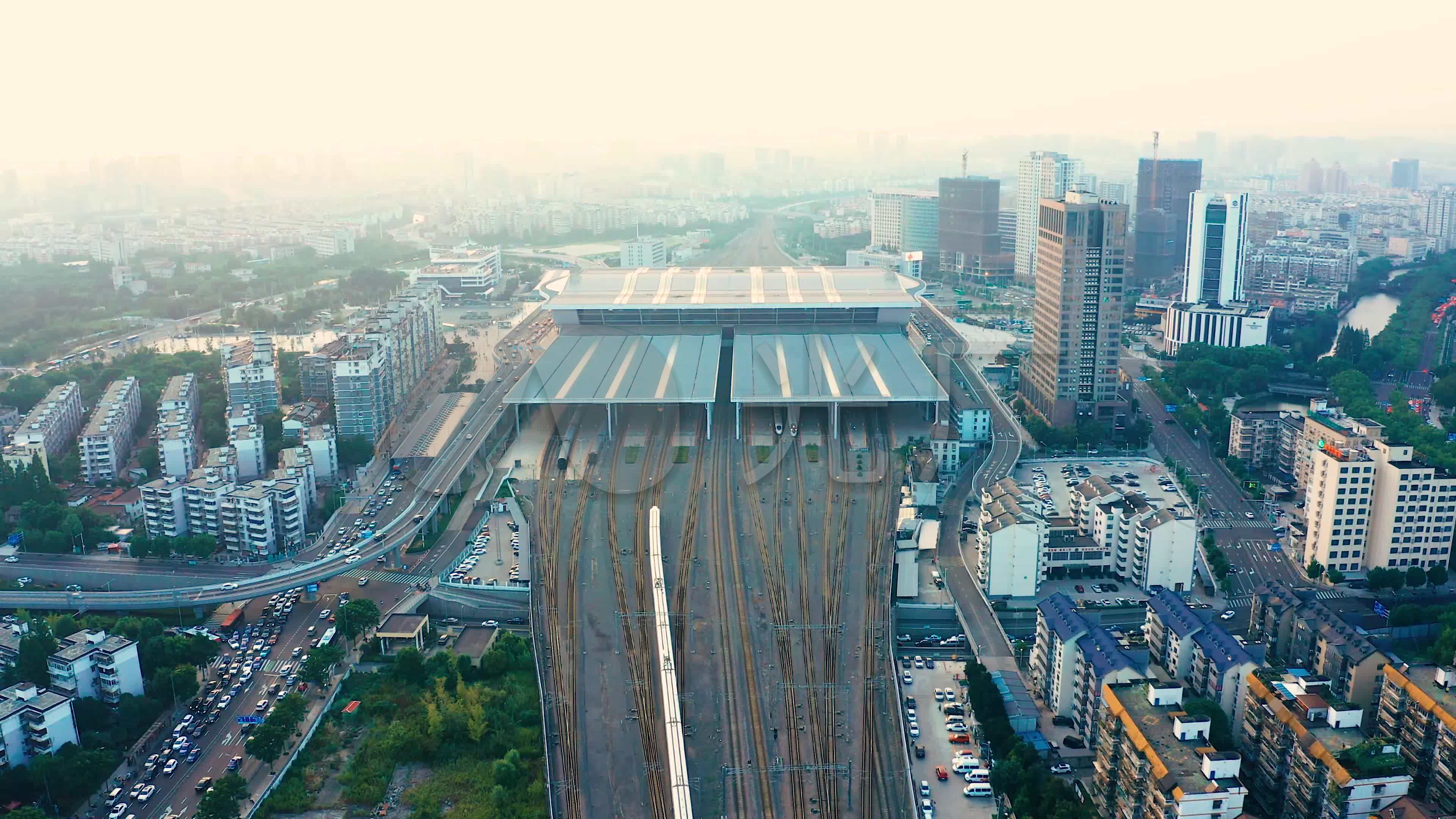 宁波城市火车站实景航拍4k素材