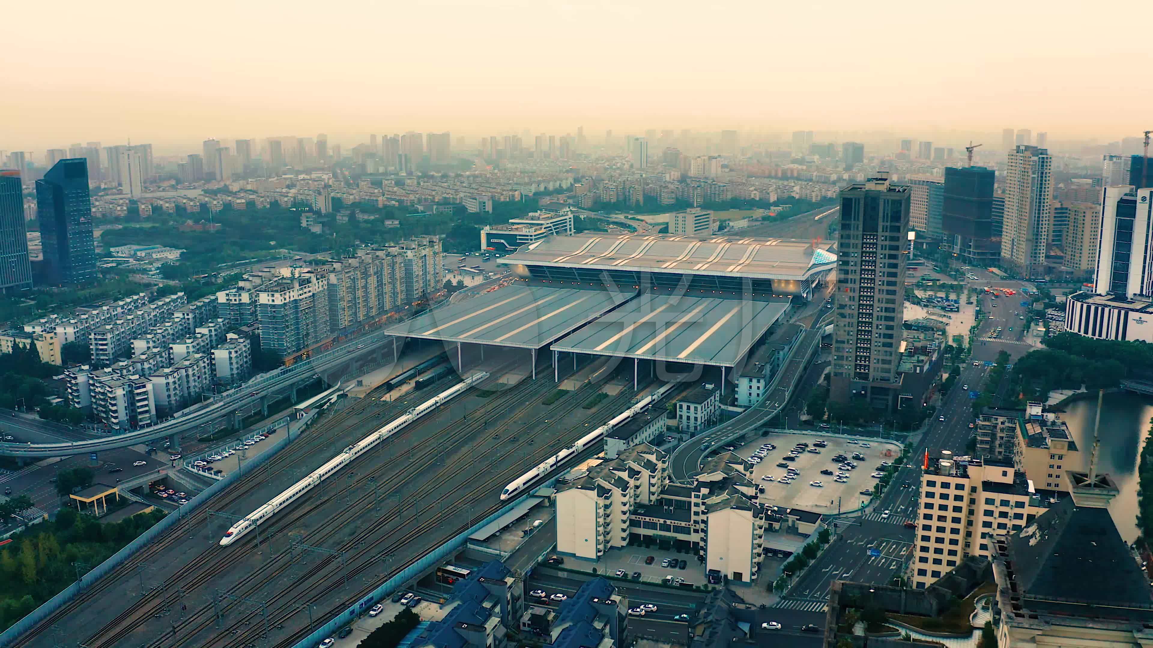 宁波城市火车站实景航拍4k素材