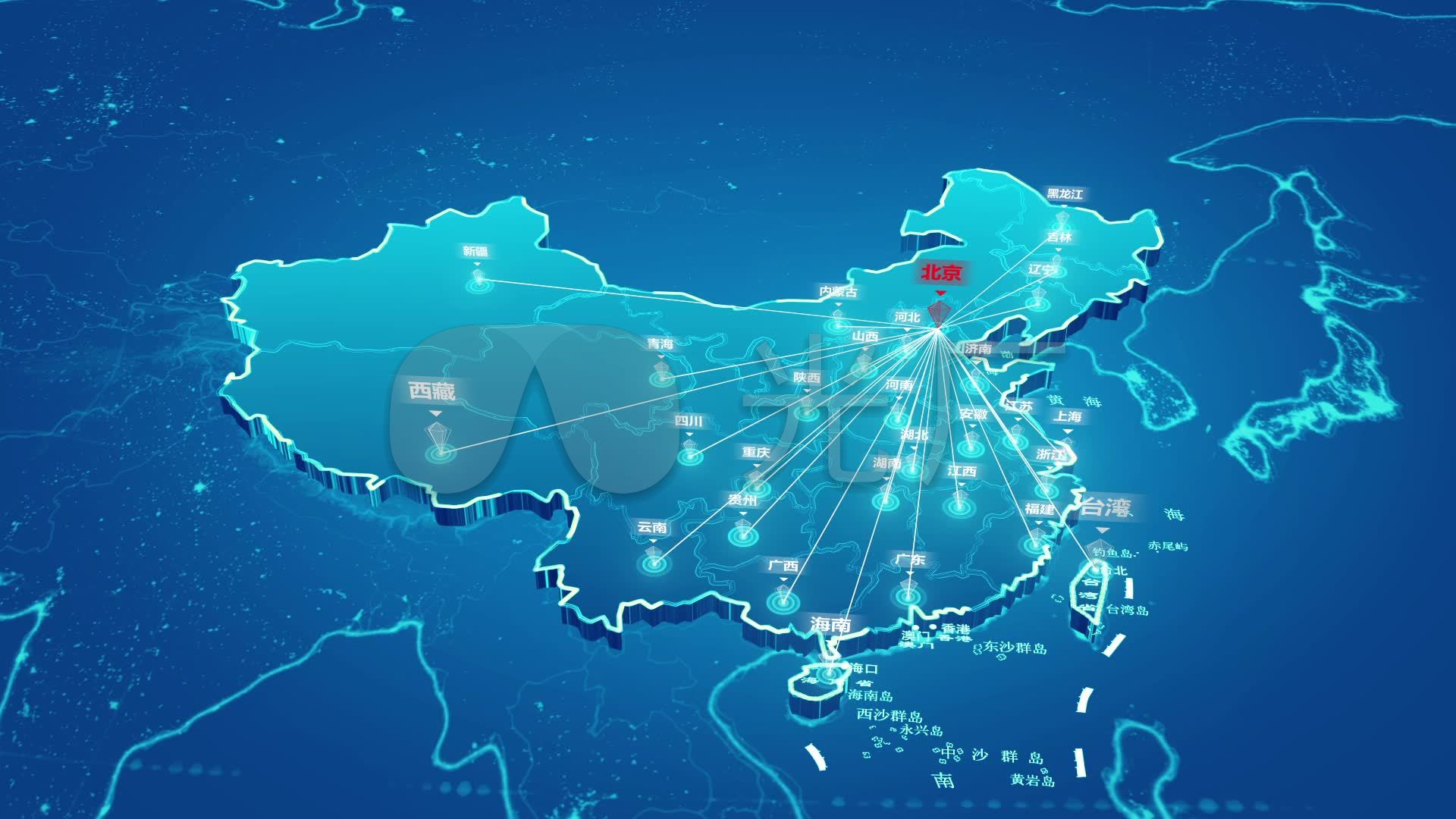 北京地图光线辐射全国全世界视频素材_1920x1080_高清视频素材下载