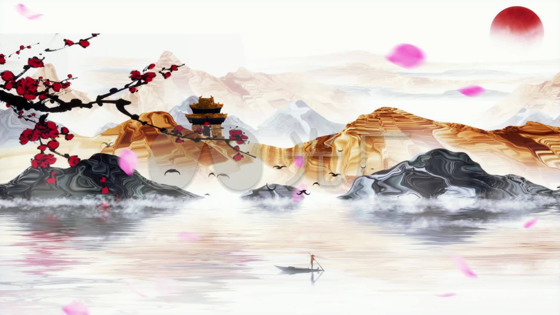 水墨中国风山水意境古典风景背景