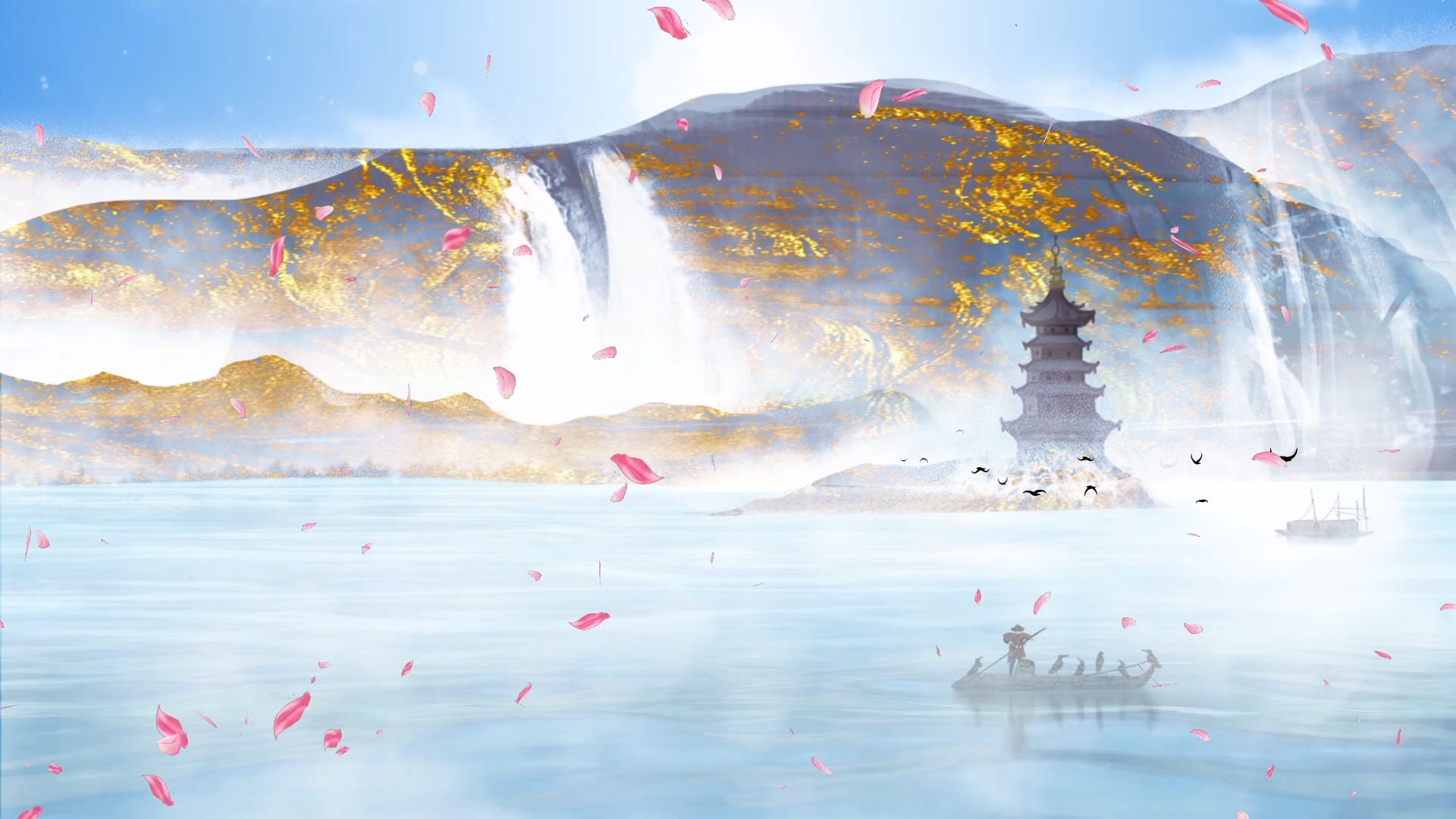 古风山水画江南水乡led视频_1920x1080_高清视频素材下载(编号