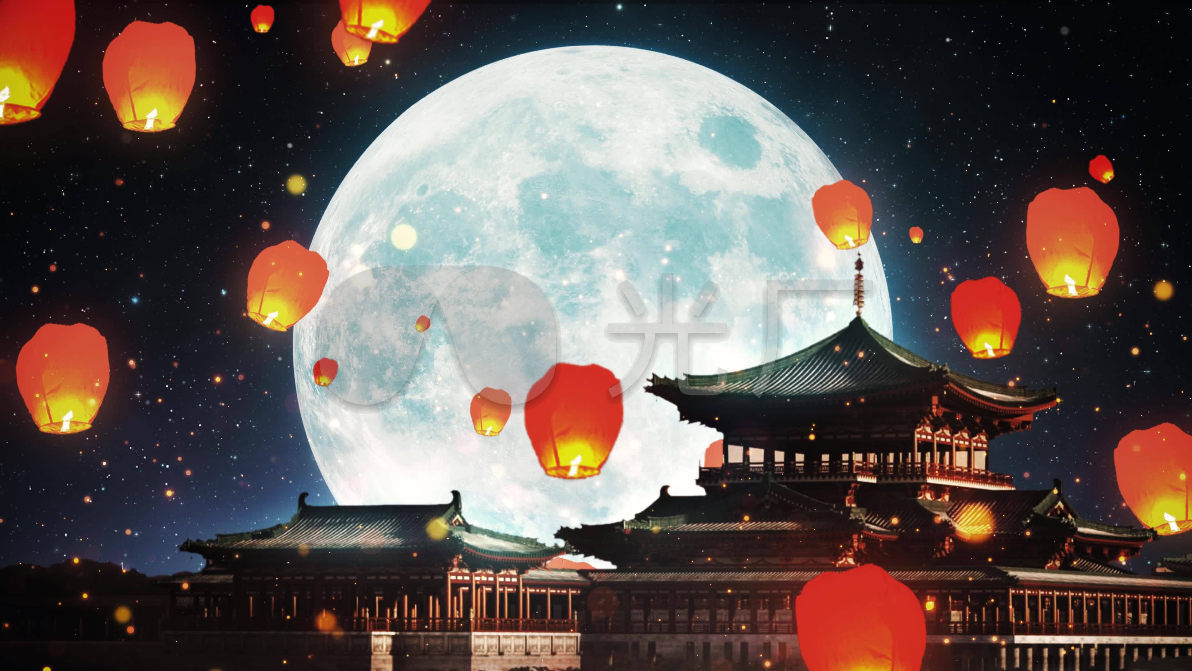 4k古风圆月孔明灯循环_3840x2160_高清视频素材下载