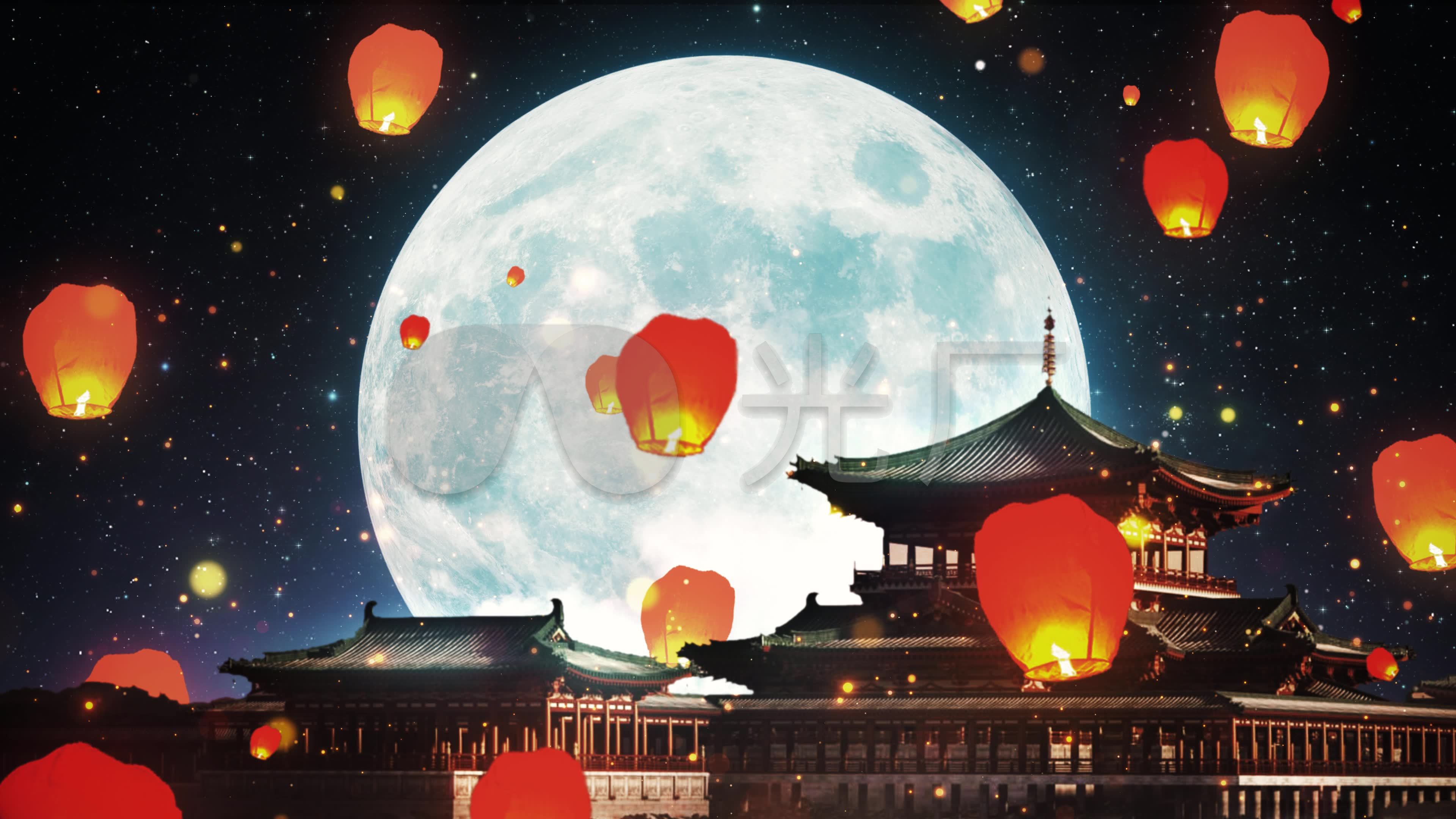 4k古风圆月孔明灯循环_3840x2160_高清视频素材下载